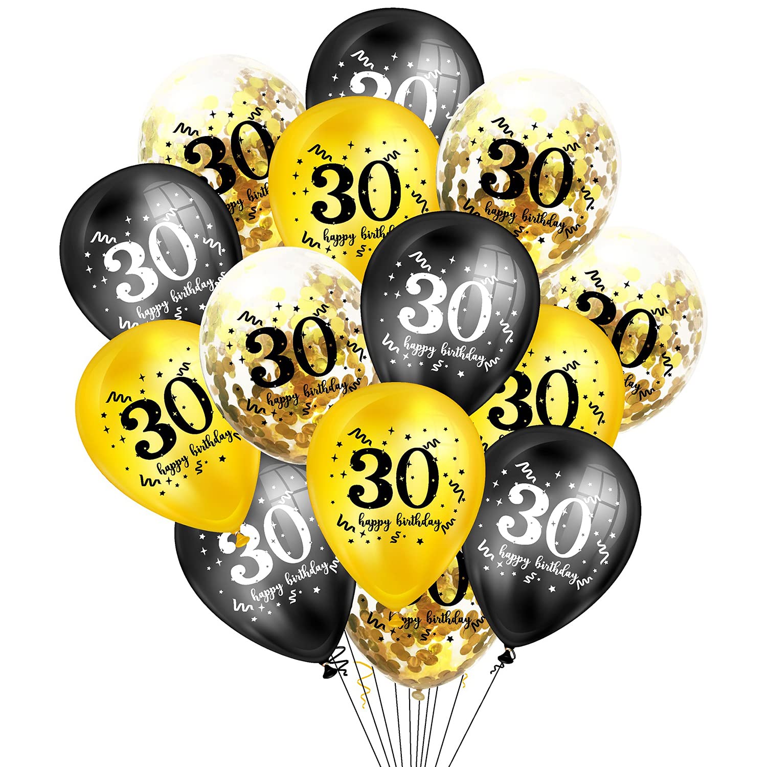 AMZPTBOY 30th Birthday Balloons - 12 Inch Black & Gold Party Decorations for 30 Year Old Anniversary Theme - Perfect for Milestone Birthday Parties, Adult Celebrations & Decorative Backdrops