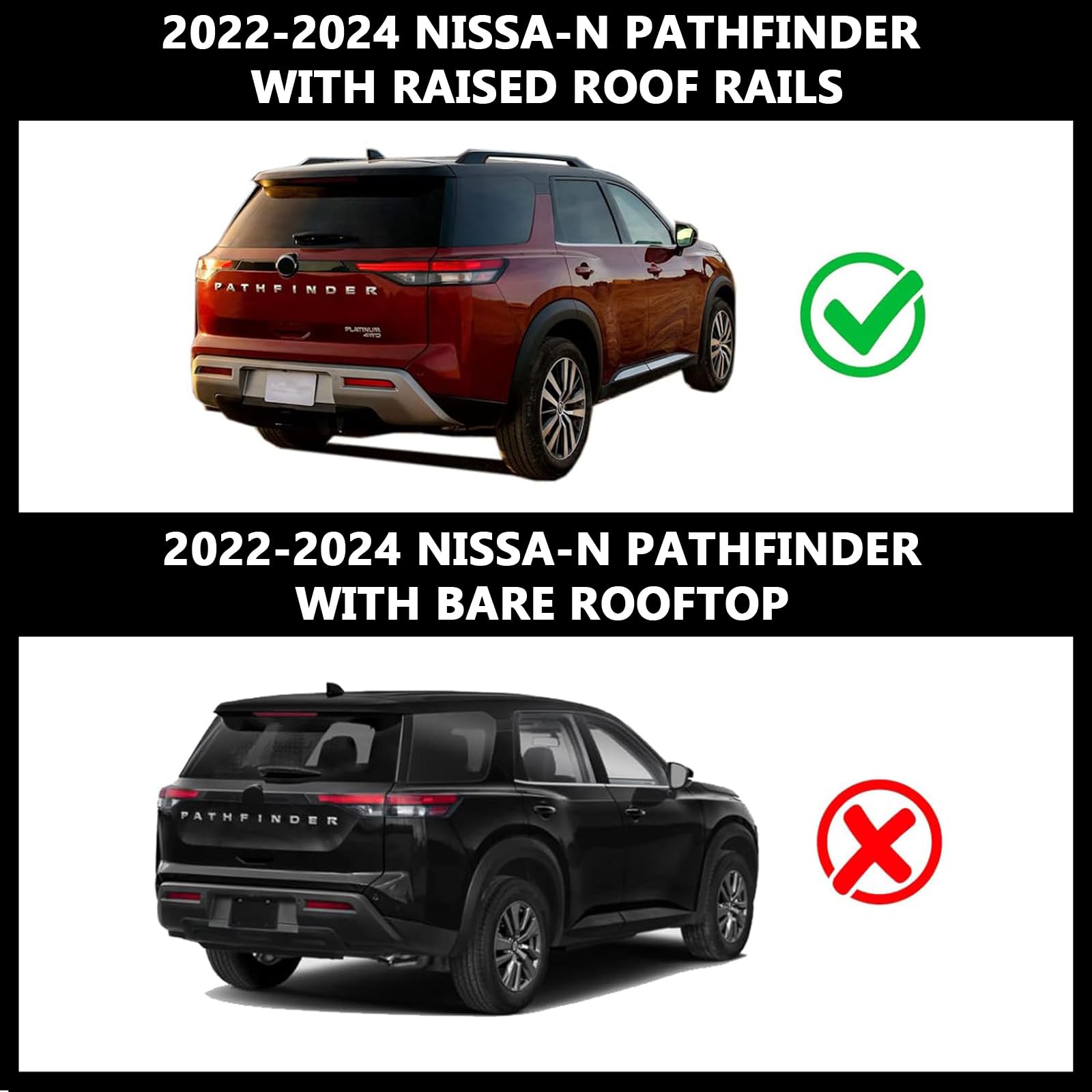 RAXUSA Roof Rack Cross Bars for 2022-2025 Nissan Pathfinder - Aluminum Black Crossbars Compatible with Factory Raised Roof Rails - Perfect for Cargo Box, Ski, Kayak, and Luggage Carrier - Durable Rooftop Cargo Solution for Outdoor Adventures