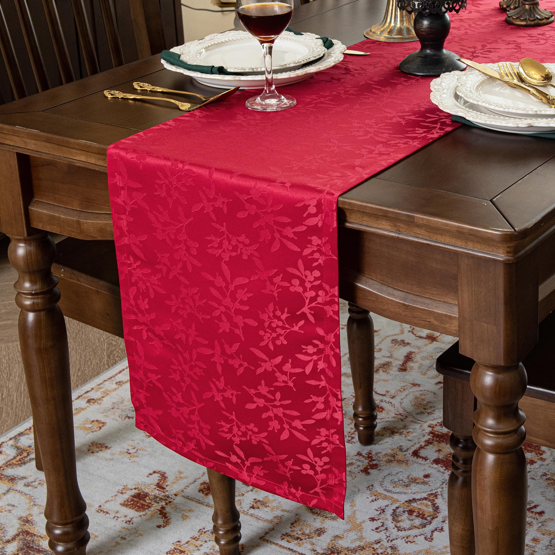 Joyfol Day Red Christmas Jacquard Table Runner - Waterproof Holiday Table Decor for Xmas, Winter Festival, Kitchen & Dining (14x72 Inch) - Perfect for Holiday Parties, Family Gatherings & Festive Home Decor