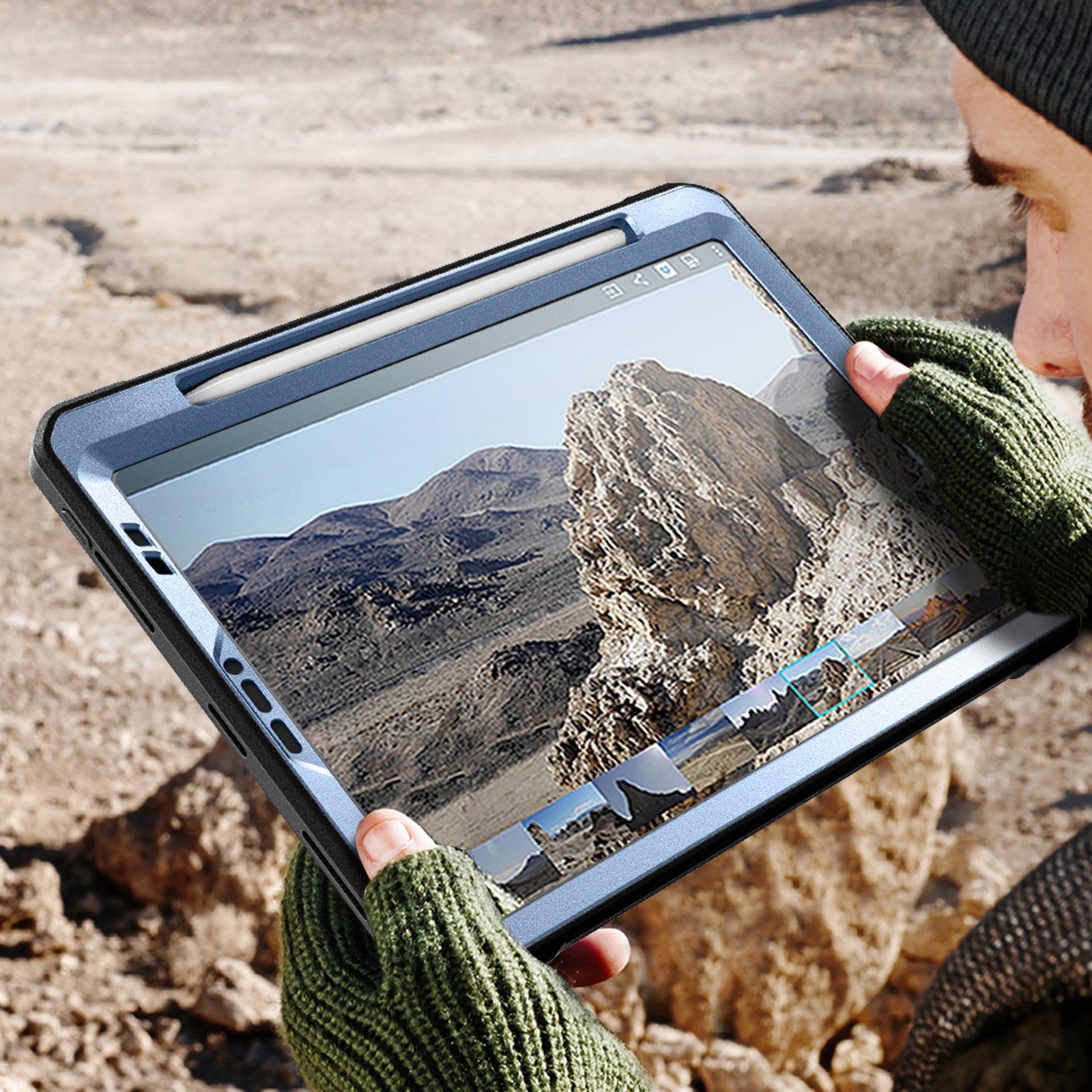 iPad Pro 12.9 Inch 5th Generation (2021) Unicorn Beetle Pro Rugged Protective Case - Shockproof & Drop Proof Cover with Built-in Screen Protector - Metallic Blue (Open Box) - Perfect for Construction, Outdoor Adventures & Heavy-Duty Use