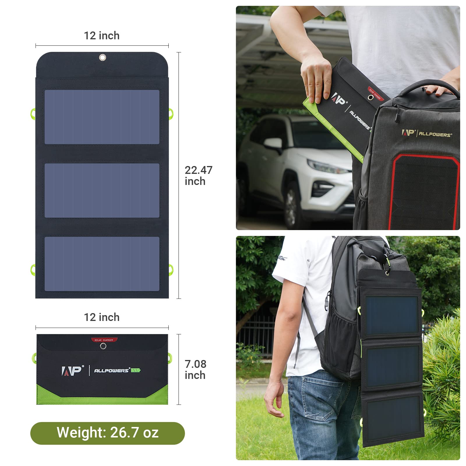 ALLPOWERS 21W Solar Charger with 10000mAh Power Bank - 3 Fast Charging Ports (USB-A/USB-C) | IP66 Waterproof Portable Solar Panel for Camping, Hiking, Outdoor Adventures | Compatible with iPhone, iPad, Samsung, Earbuds & More | Perfect for Emergency Power, Backpacking & Off-Grid Charging