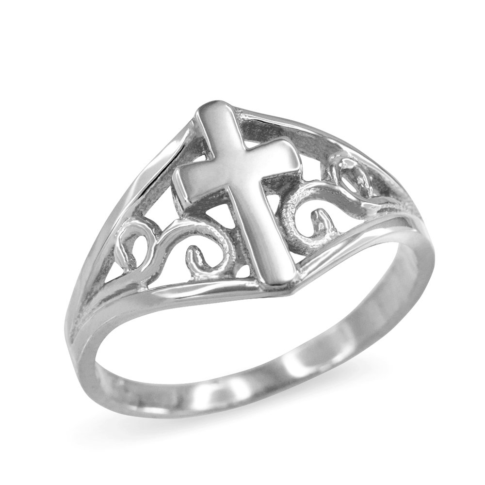 14k White Gold Filigree Cross Ring for Women - Elegant Religious Jewelry by FDJ | Perfect for Church, Weddings & Daily Wear