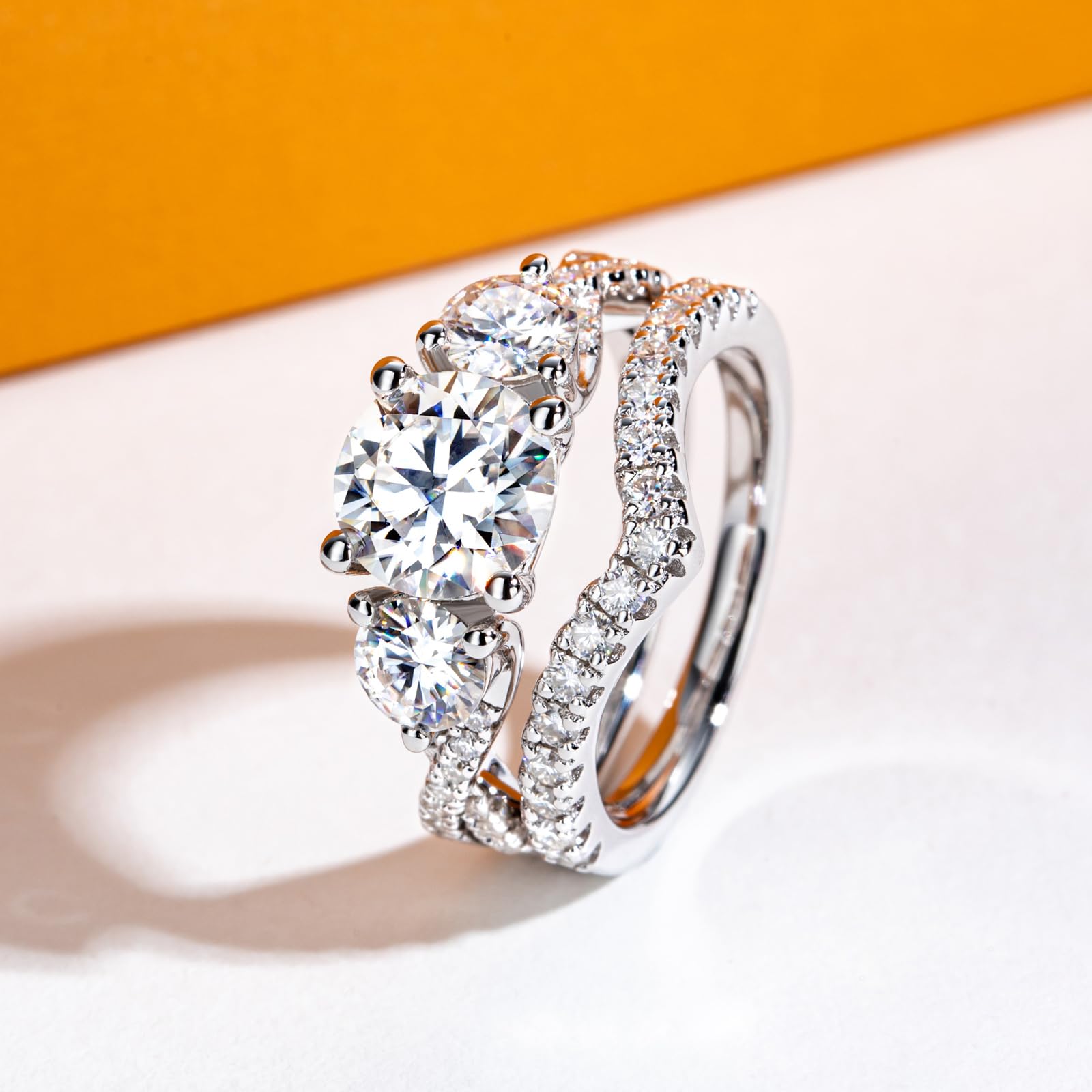 3.7CTTW D Color VVS1 Clarity Round Brilliant Cut Moissanite Wedding Rings Set - 925 Sterling Silver Bridal & Engagement Rings for Women with Certificate | Perfect for Proposals, Anniversaries & Special Occasions