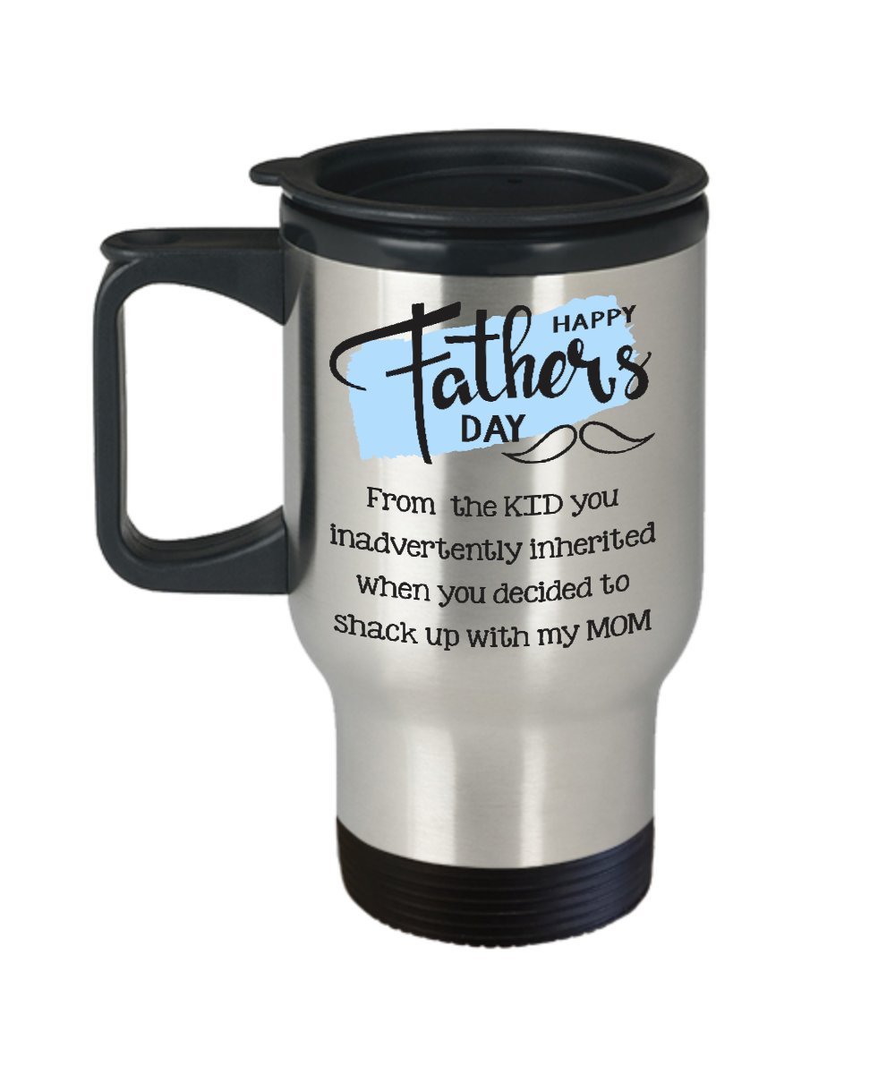 Funny Stepdad Travel Mug - Best Stepdad Gift for Father's Day, 1st Father's Day, or Any Occasion - Perfect for Coffee, Tea & Commuting - 'Shacking Up With My Mom' Humorous Design