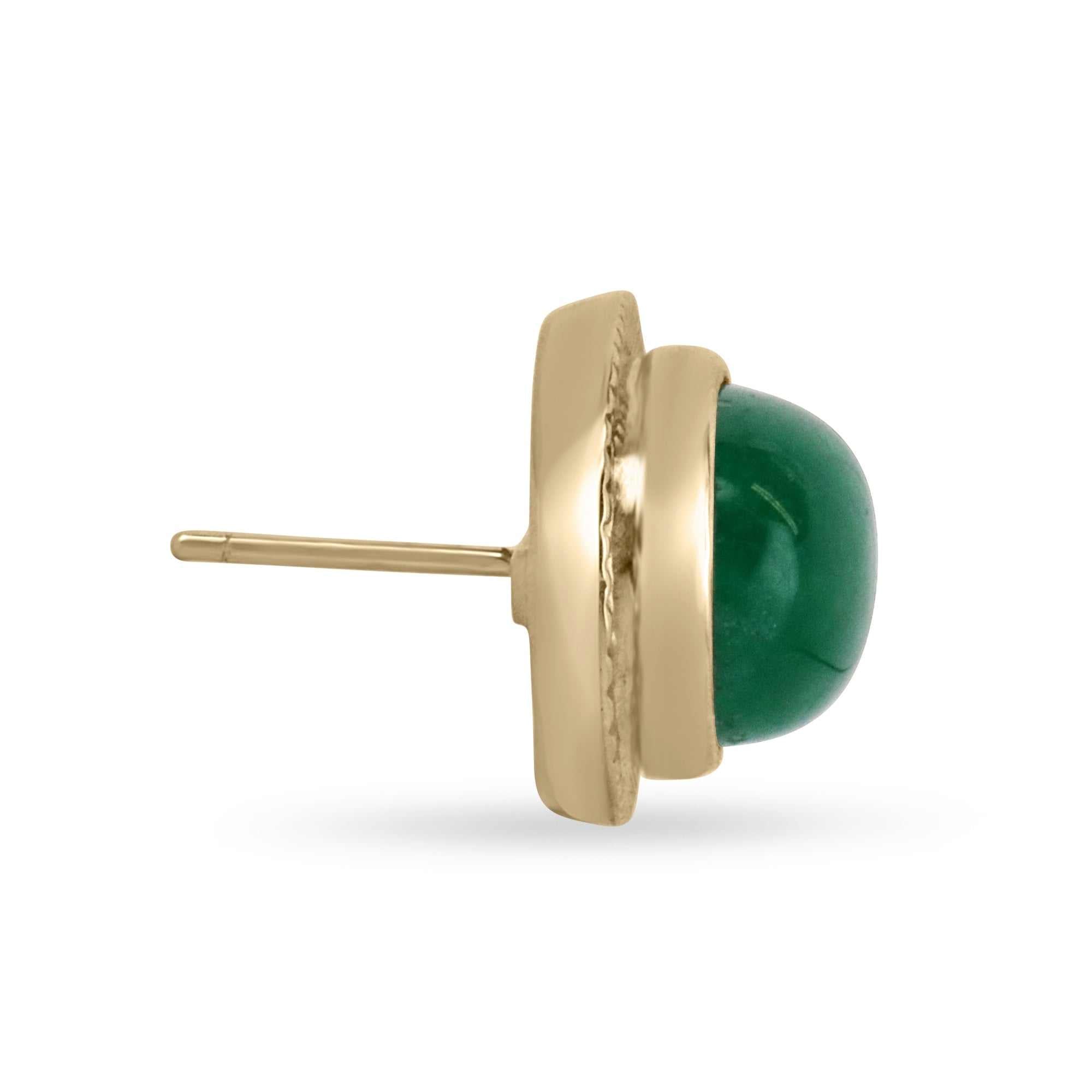 19.04tcw Large Jumbo Natural Emerald Cabochon Vintage Handmade Bezel Earrings 14K Gold - Elegant Jewelry for Women, Perfect for Weddings, Parties & Special Occasions