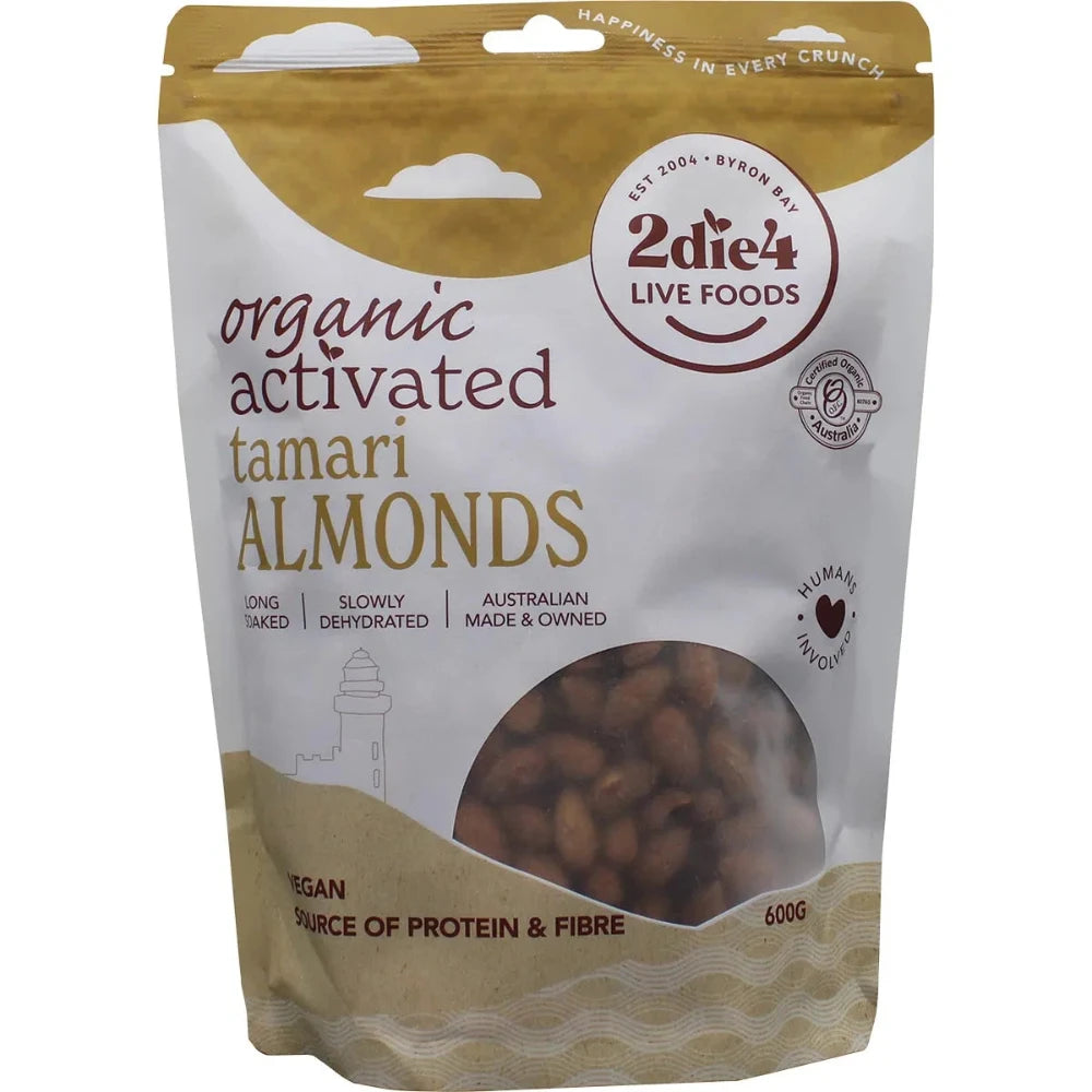 Organic Activated Tamari Almonds 600g by 2DIE4 LIVE FOODS - Gluten-Free, Non-GMO, Vegan Snack for Energy Boost, Keto & Paleo Diet - Perfect for Office Snacking, Travel & Healthy Lifestyle