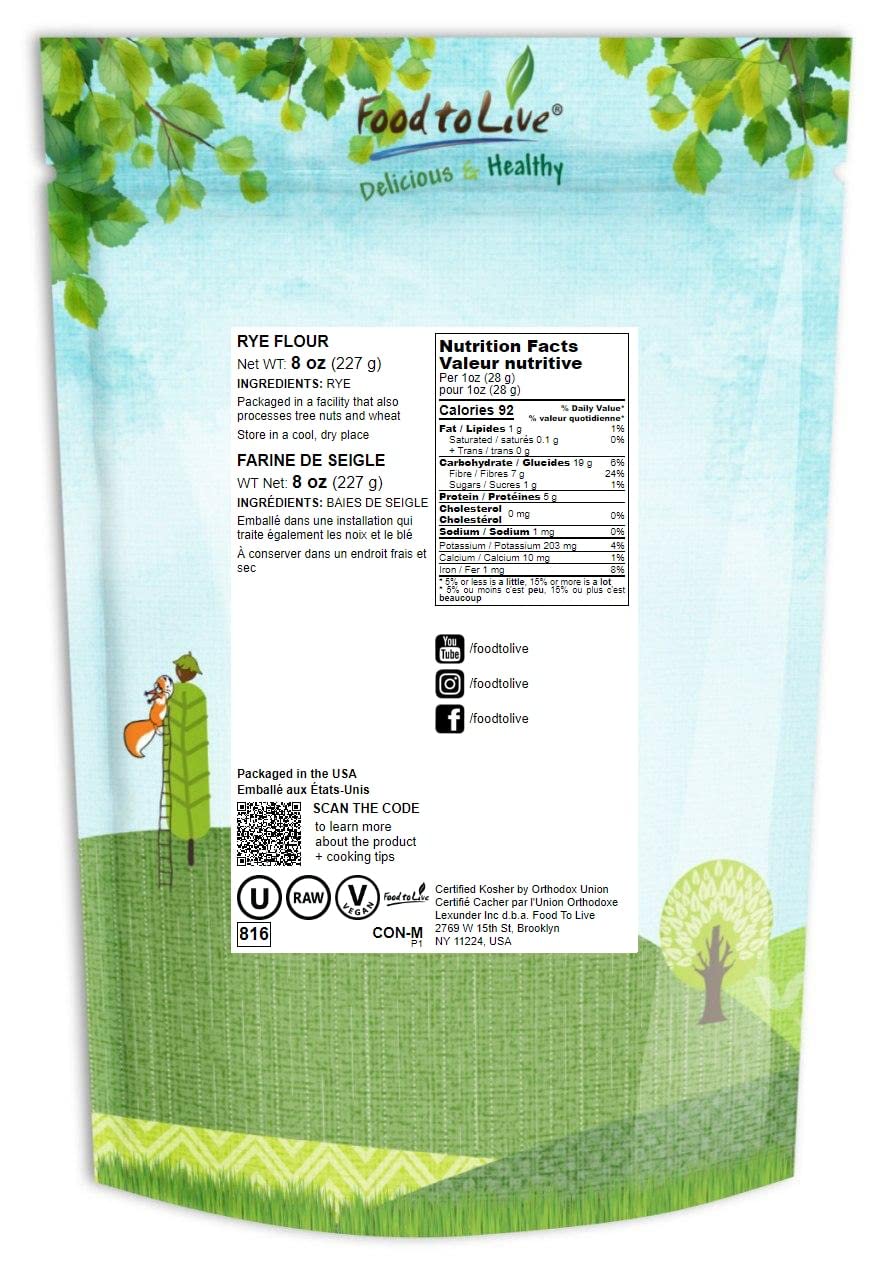 Organic Stone Ground Rye Flour - 8oz Whole Grain Rye Berries | Kosher, Vegan, Non-GMO | Perfect for Sourdough Bread Baking, Bagels & Artisan Loaves | Premium Bulk Baking Ingredient | Made in USA