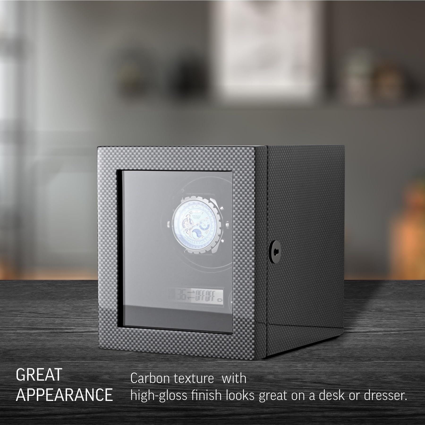 Premium 9-Watch Winder with LED Interior Lighting & Storage Drawer - Carbon Fiber - Perfect for Watch Collectors & Luxury Timepiece Display