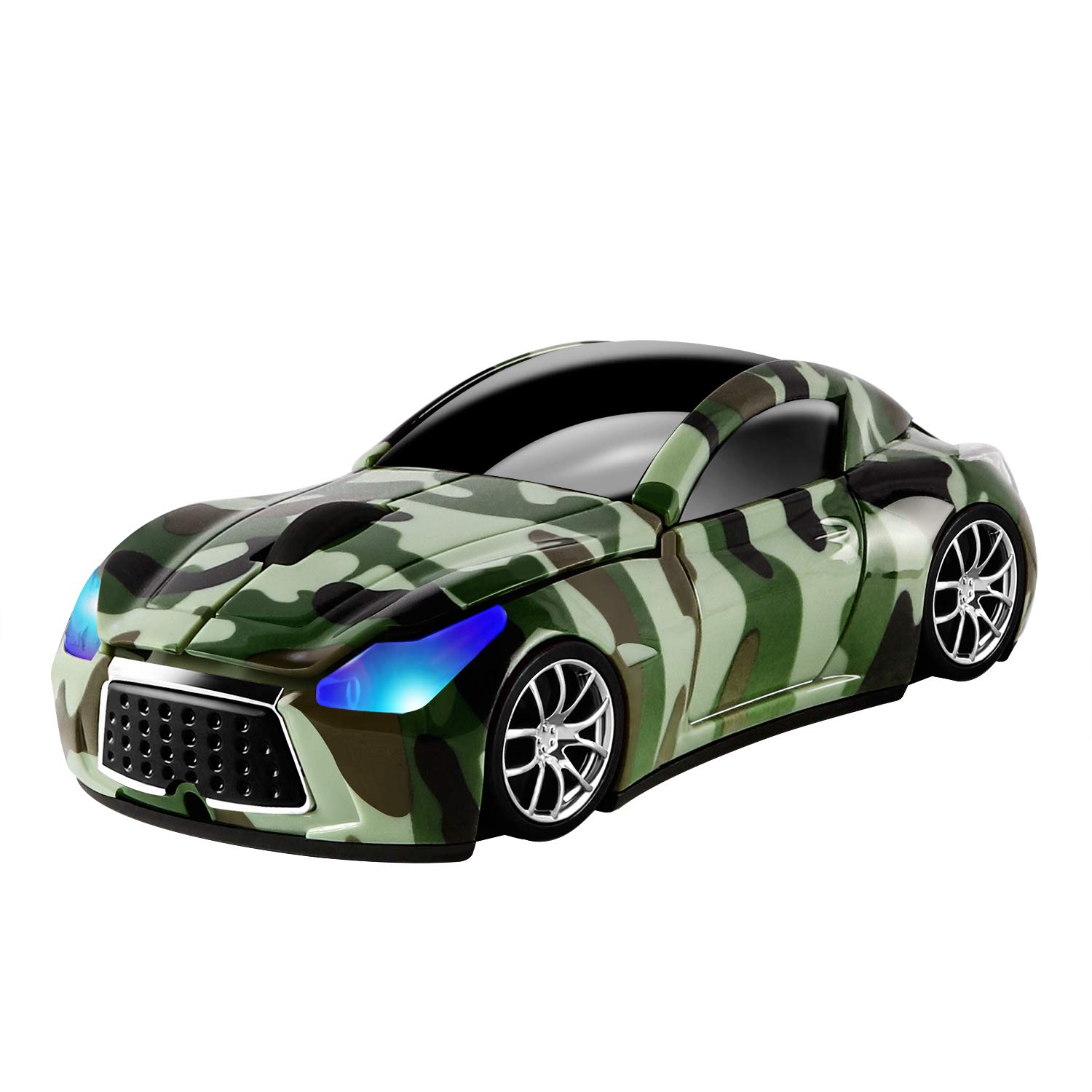 2.4GHz Wireless Gaming Mouse - Sport Car Shape, 1600DPI, 3 Buttons, USB Receiver for PC/Laptop (Camouflage Green) - Perfect for Gaming, Office Work & Travel Use