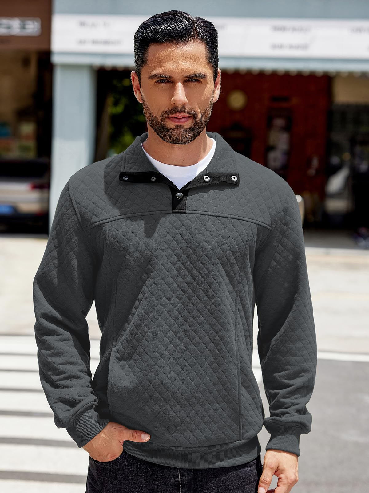 COOFANDY Men's Quarter Zip Sweatshirt - Long Sleeve Waffle Knit Pullover with Stand Collar for Casual & Outdoor Wear - Perfect for Hiking, Camping and Everyday Comfort