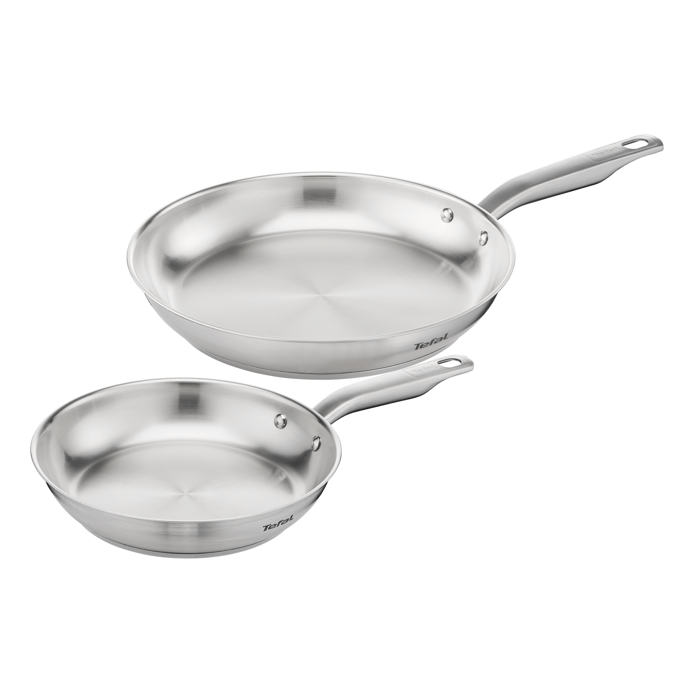 Tefal Virtuoso Induction Stainless Steel Uncoated Twin Frypan Set (24cm & 28cm) - Professional Cookware for Gas, Electric & Induction Stovetops - Perfect for Searing, Frying & Sauteing at Home