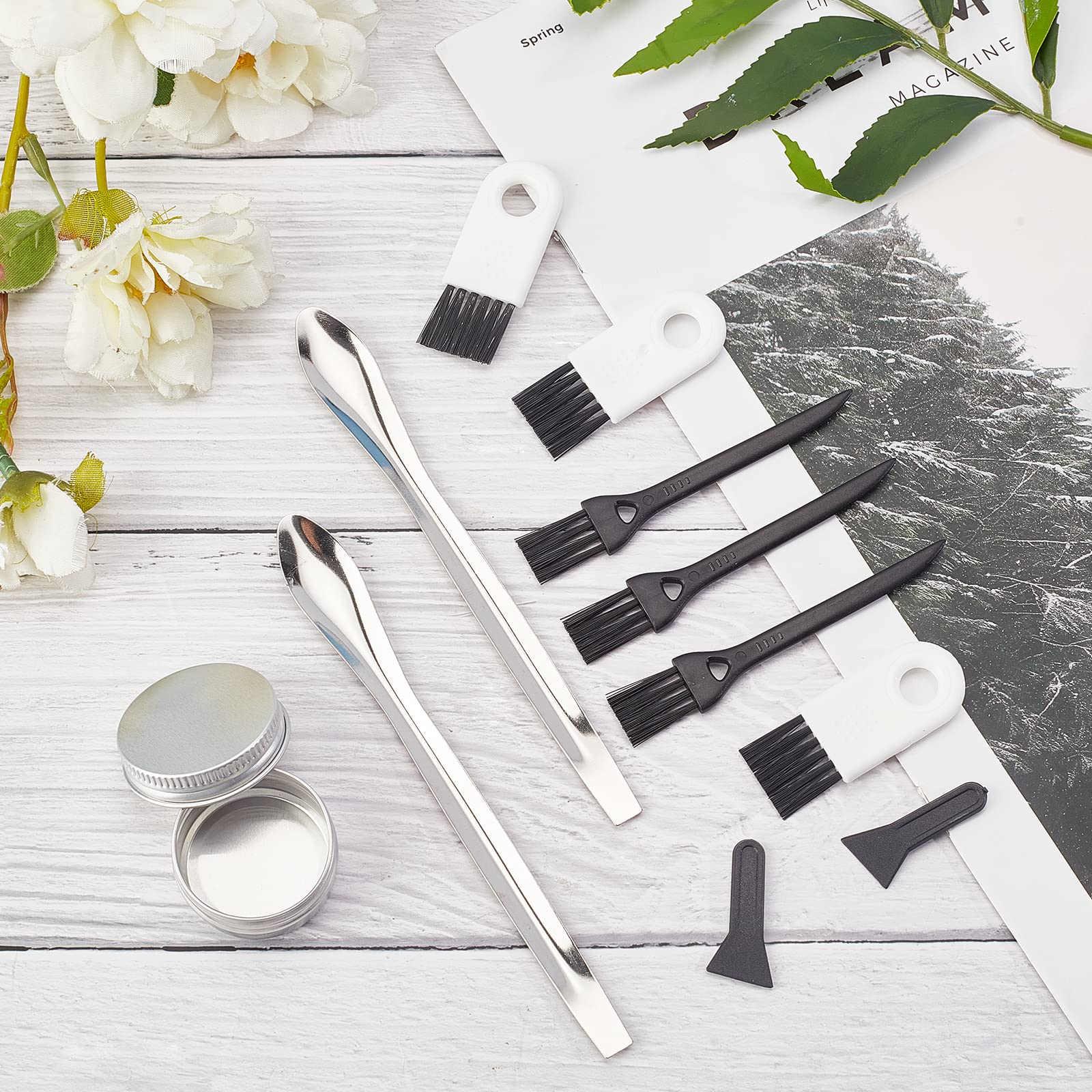 GORGECRAFT 23PCS Grinder Cleaning Kit - Black Scrapers, Brushes & Spoons Set with Pollen Scraper, Plastic Brush, Stainless Steel Spatula & Micro Scoop for Herb Grinders - Perfect for Cannabis, Spice & Kitchen Use