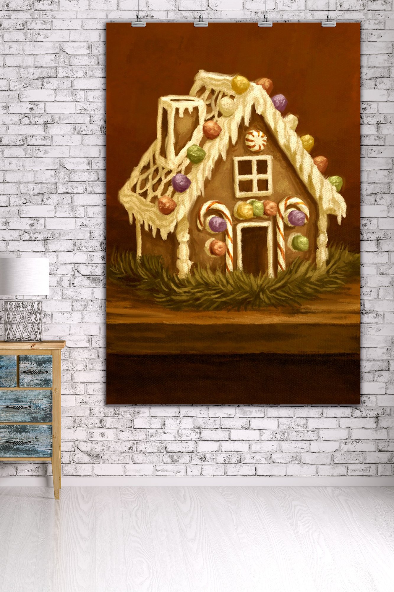 Gingerbread House Christmas Oil Painting - 36x54 Giclee Gallery Print, Holiday Travel Poster Wall Art Decor for Living Room, Bedroom & Office