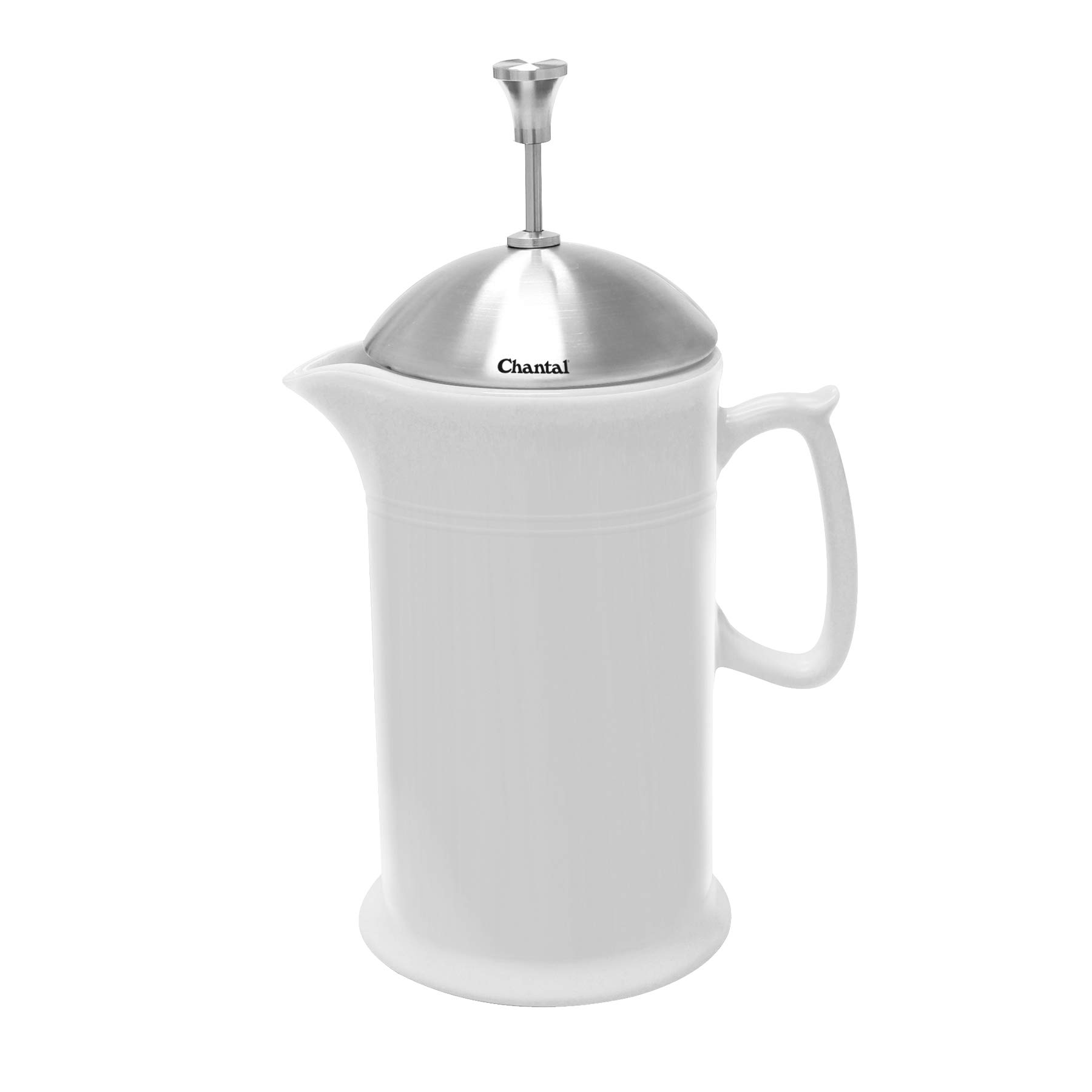 Chantal 28 oz White Stoneware French Press Coffee Maker with Stainless Steel Plunger & Lid - Perfect for Home, Office & Camping Coffee Brewing
