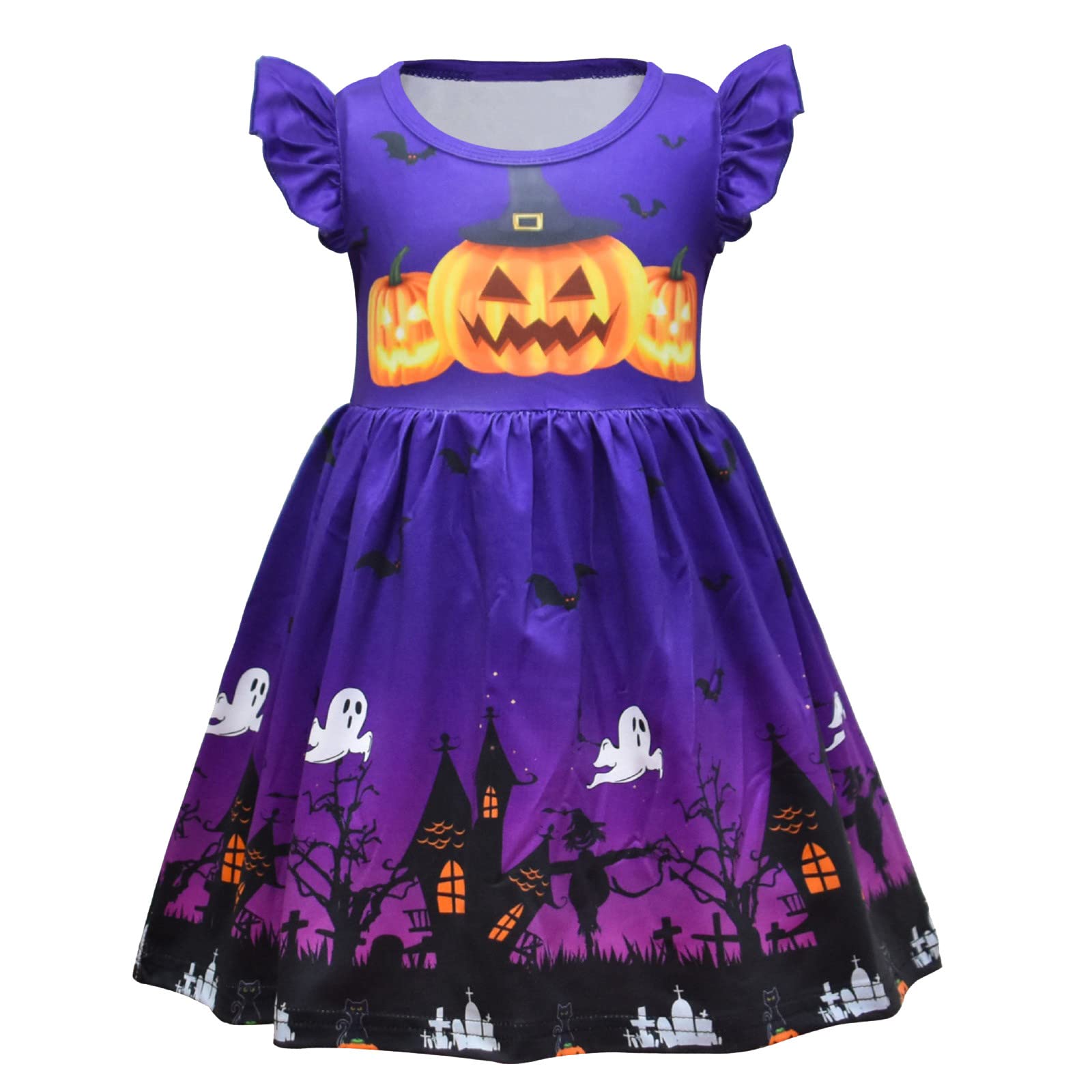 Toddler Girls Halloween Princess Dress with Cartoon Pumpkin Prints & Small Pocket - Cute Costume for Infants & Kids | Perfect for Trick-or-Treating, Parties & Photo Shoots