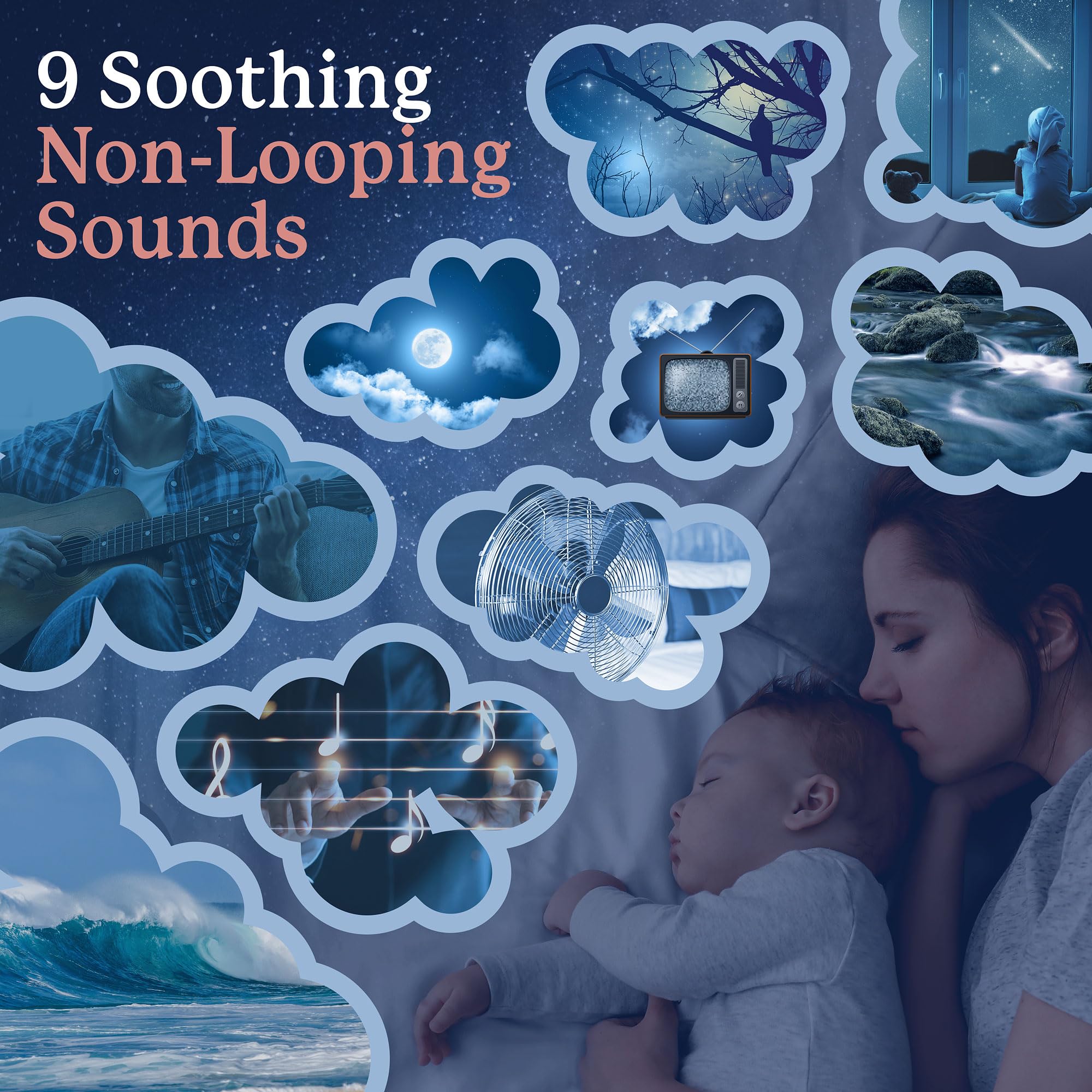 Calm Me Sound Machine - White Portable Sleep Therapy Device with 9 Natural Sounds, Auto Timer & Night Light for Adults & Babies | USB Powered with Headphone Jack | Perfect for Home, Nursery, Office & Travel Use