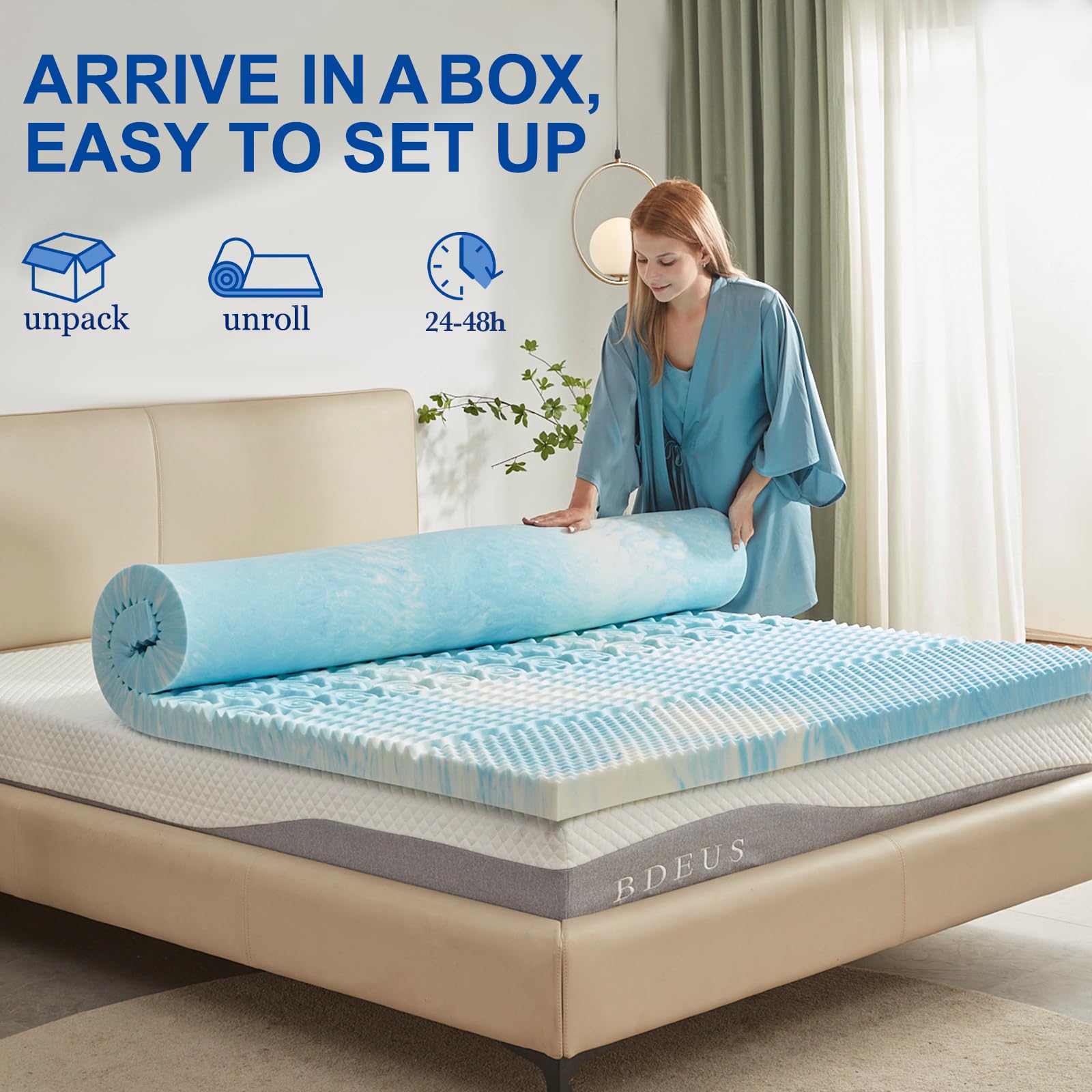 SINWEEK 2 Inch Memory Foam Mattress Topper Twin XL - CertiPUR-US Certified Cooling Mattress Pad for Pressure Relief - 39x80 Inches Blue - Perfect for College Dorm Beds, Guest Rooms & Single Beds