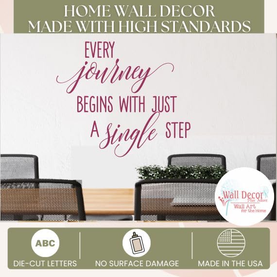 Motivational Vinyl Wall Decal - 'Every Journey Begins with a Single Step' Inspirational Quote Sticker (28x23 inch, Berry) - Perfect for Home Office, Bedroom & Classroom Decor