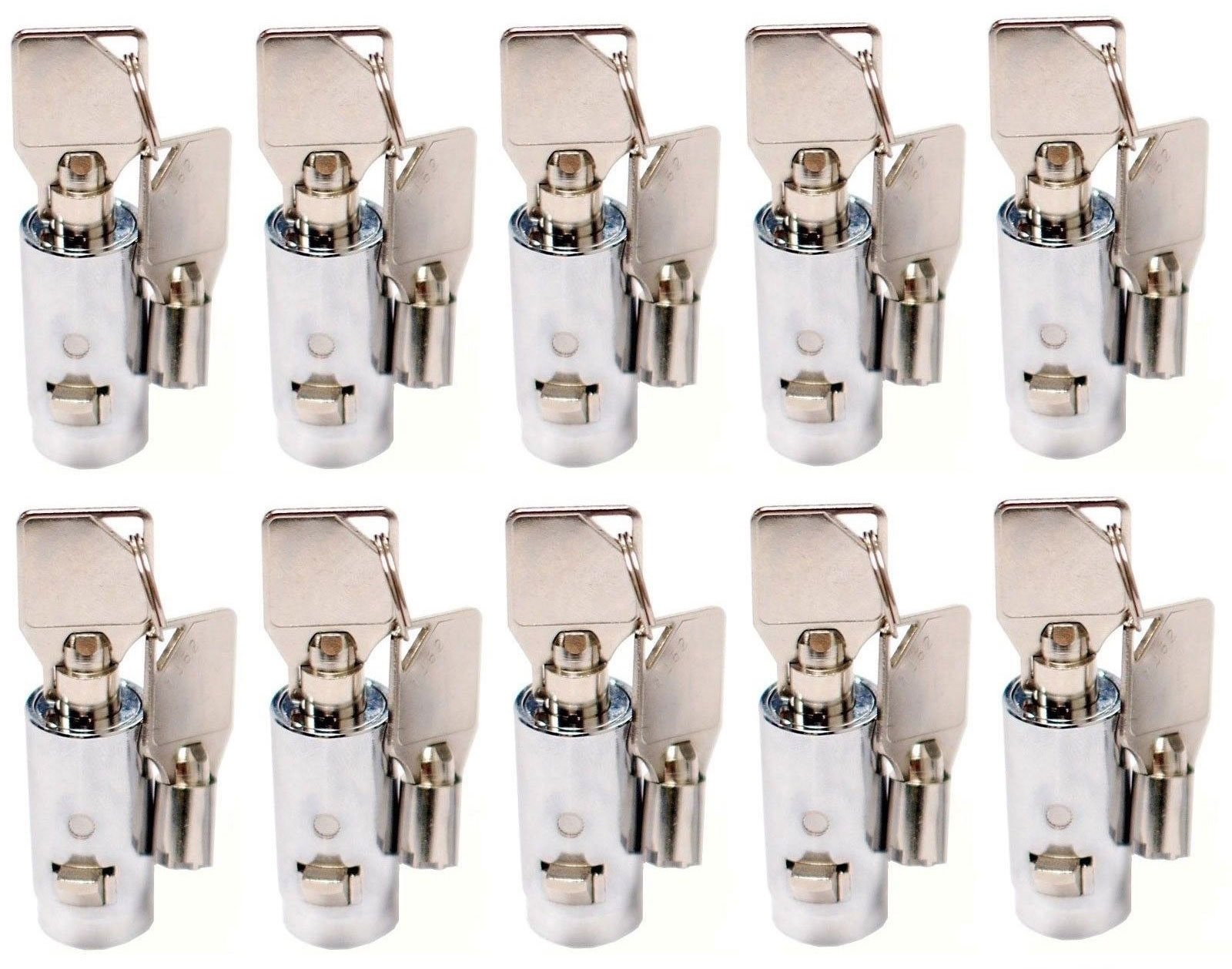 10-Pack MEI-2501B-KA Commercial Vending Machine Locks with Tubular Keyway - Chrome Finish Keyed Alike #1452 - Secure Coin Boxes, Snack Machines & Drink Dispensers