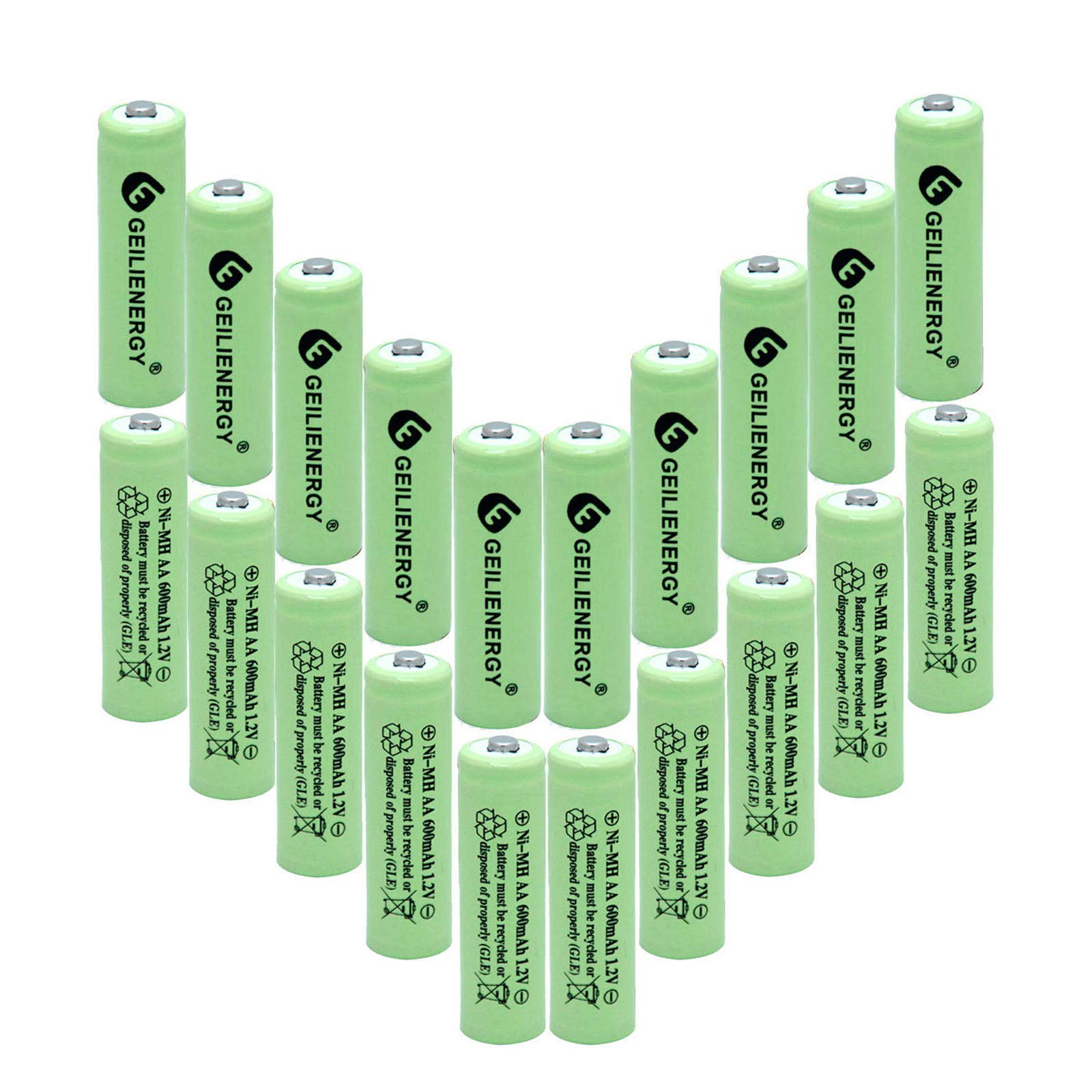 600mAh 1.2V NiMH Rechargeable AA Batteries - 20 Pack for Solar Lights, Garden Lights, Outdoor Lighting - Eco-Friendly Power Solution for Solar Lamps, Landscape Lighting & Decorative Solar Yard Lights
