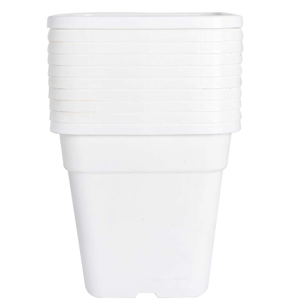 10-Pack 3 Gallon Square Plastic Plant Nursery Pots - Durable Injection Molded Garden Planters for Indoor/Outdoor Plants, Flowers, Seedlings & Vegetables - Perfect for Home Gardening, Greenhouses & Urban Farming (White)