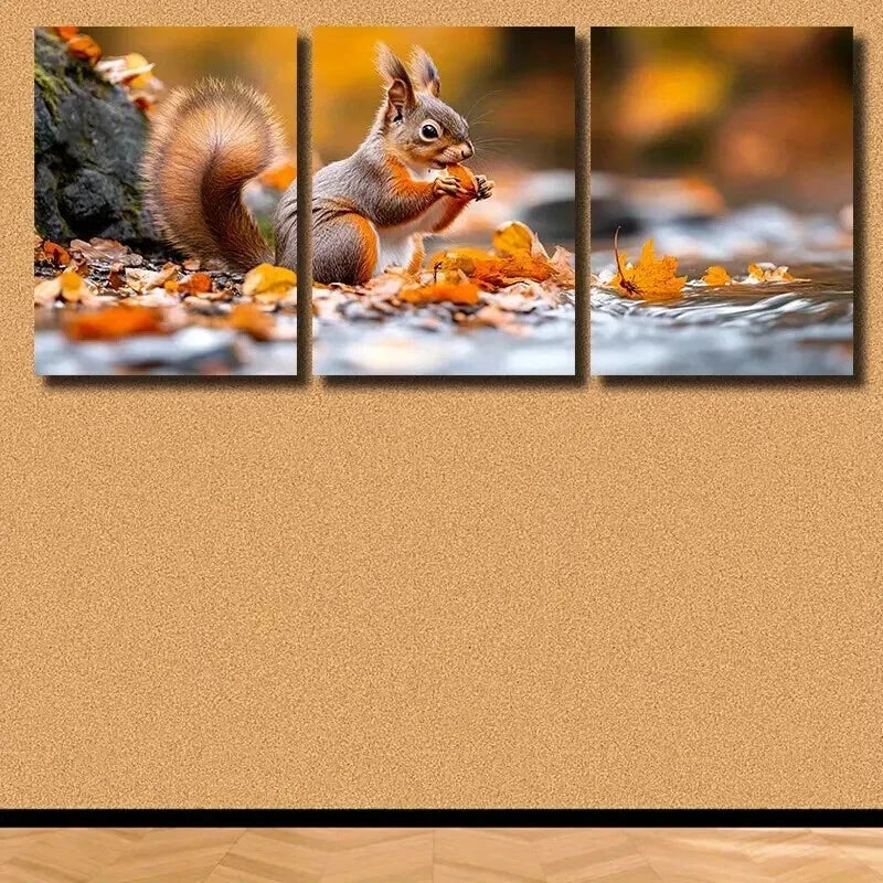 3-Piece Cute Squirrel Sitting on Bank Wall Art Set - 40x60cm Framed Canvas Prints | High Quality Australian Made | Ready to Hang | Perfect for Living Room, Bedroom & Office Decor
