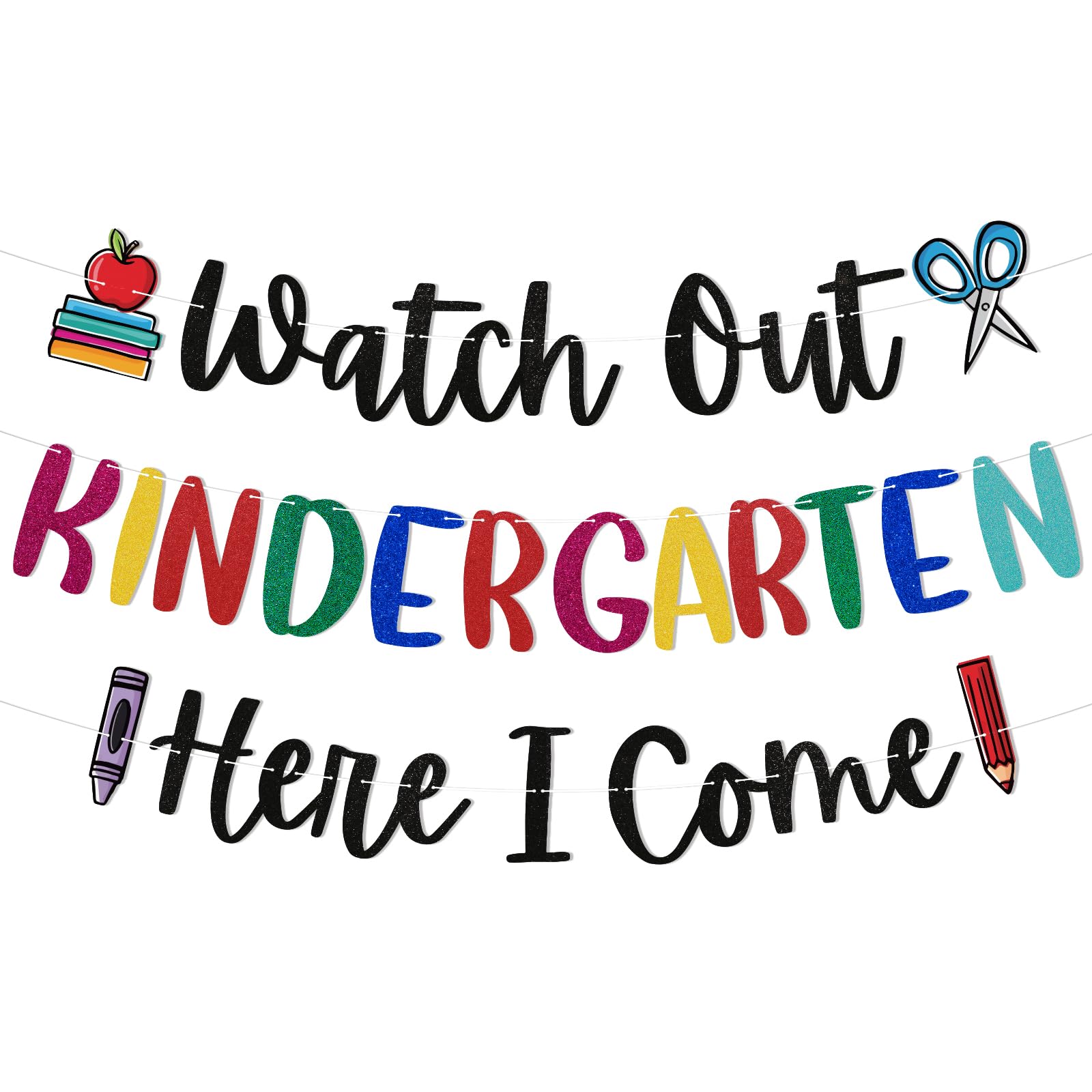 Happy First Day of Kindergarten Banner - Colorful Glitter Welcome Back to School Decorations for Classroom, Party & Photo Backdrop | Perfect for Preschool Celebration, Teacher Decor & School Events