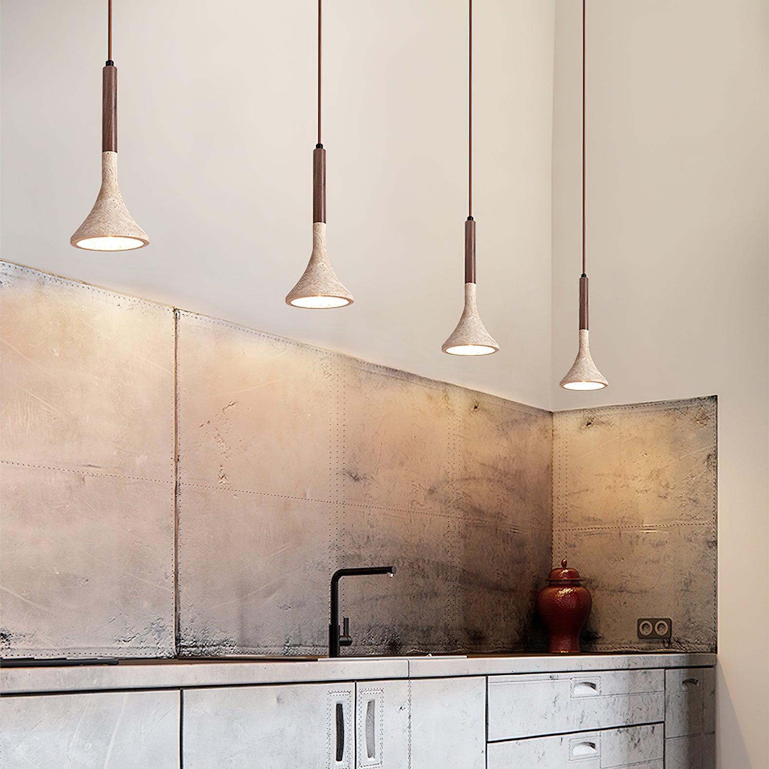 Aplomb Travertine Pendant Light - Modern Natural Stone Hanging Lamp for Dining Room, Kitchen Island & Living Room Decor