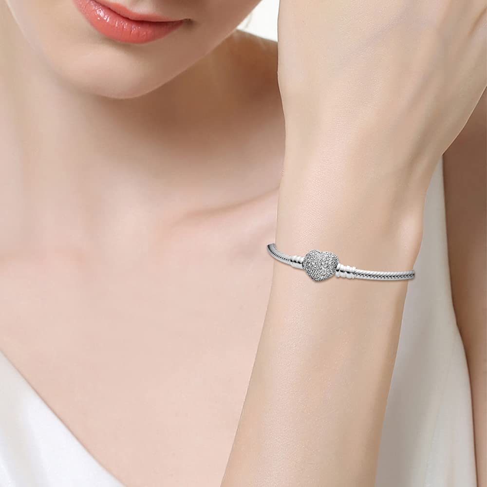 KUNSIR 925 Sterling Silver Snake Chain Charm Bracelet for Women - Adjustable & Durable Jewelry Gift for Birthday, Anniversary, Valentine's Day | Perfect for Layering, Everyday Wear & Special Occasions