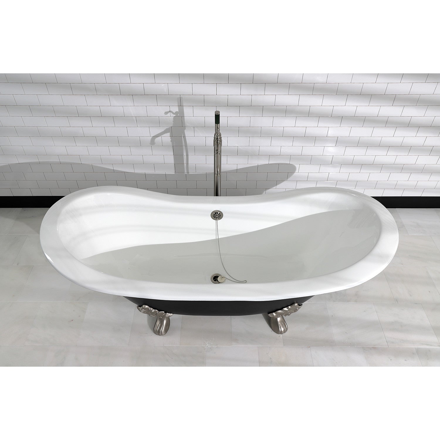 Aqua Eden 72 Inch Cast Iron Oval Double Slipper Clawfoot Bathtub - No Faucet Drillings - Black/White/Brushed Nickel - Vintage Freestanding Soaking Tub for Bathroom Remodel & Luxury Spa Retreat