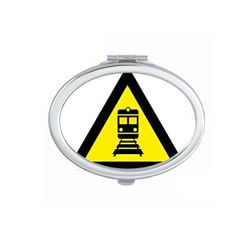 DIYthinker Portable Folding Double-Sided Makeup Mirror with Warning Symbol - Yellow & Black Triangle Design for Travel, Train, and Home Vanity Use