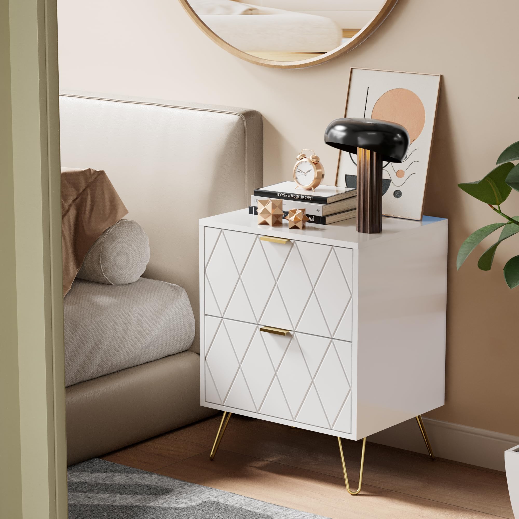 Anbuy 9-Drawer Dresser and Nightstand Set for Bedroom - 3-Piece White Wooden Storage Combo with 2 Nightstands | Perfect for Master Bedroom, Guest Room & Apartment Furniture