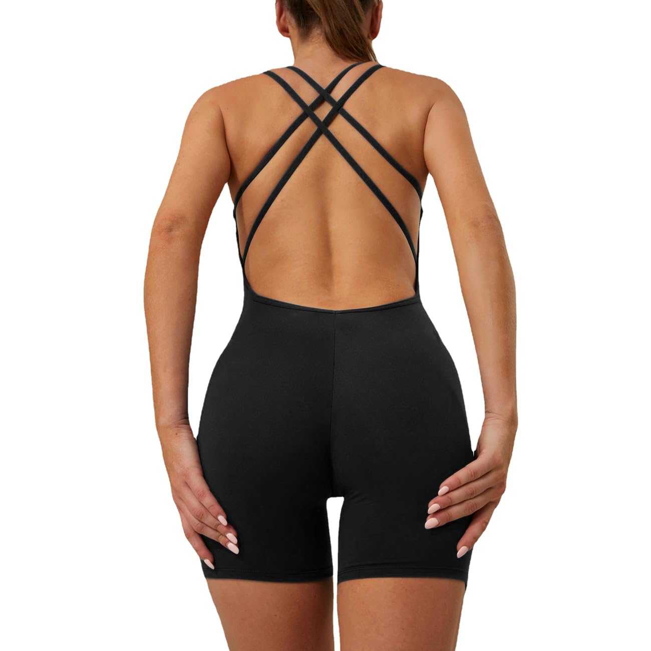 KOEMCY Women's Sexy Backless Double Strap Jumpsuit - Seamless One Piece Romper for Yoga, Gym, Workout & Running | Perfect for Sports, Fitness & Casual Wear