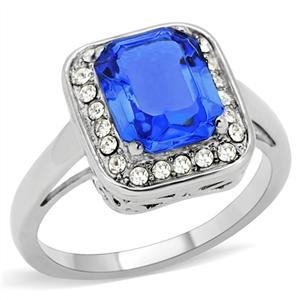 Stainless Steel Sapphire Blue Radiant Cut Cubic Zirconia Halo Engagement Ring for Women - Perfect for Weddings, Anniversaries & Special Occasions