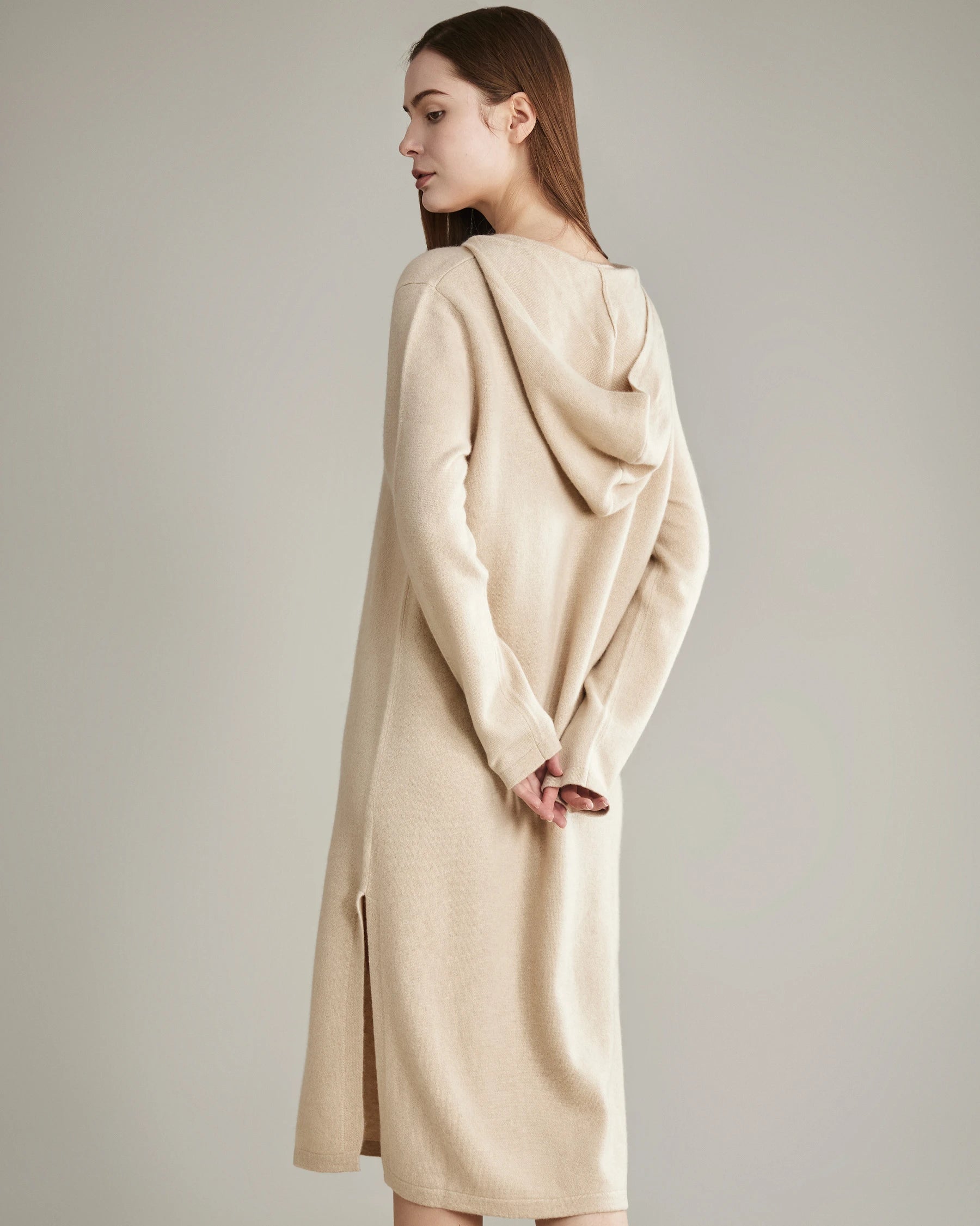 Luxury Hooded Knit Cashmere Dress for Women - Soft & Warm Winter Fashion - Perfect for Holiday Parties & Cozy Evenings