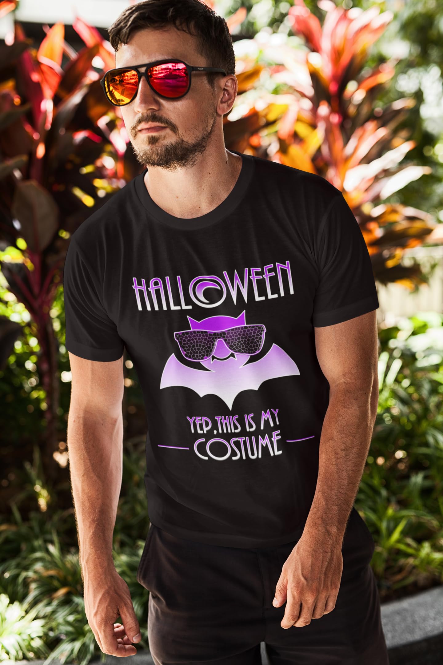 Men's Halloween T-Shirt with Purple Bat Design - Spooky Halloween Shirts for Adults - Perfect for Costume Parties, Trick or Treating & Halloween Events