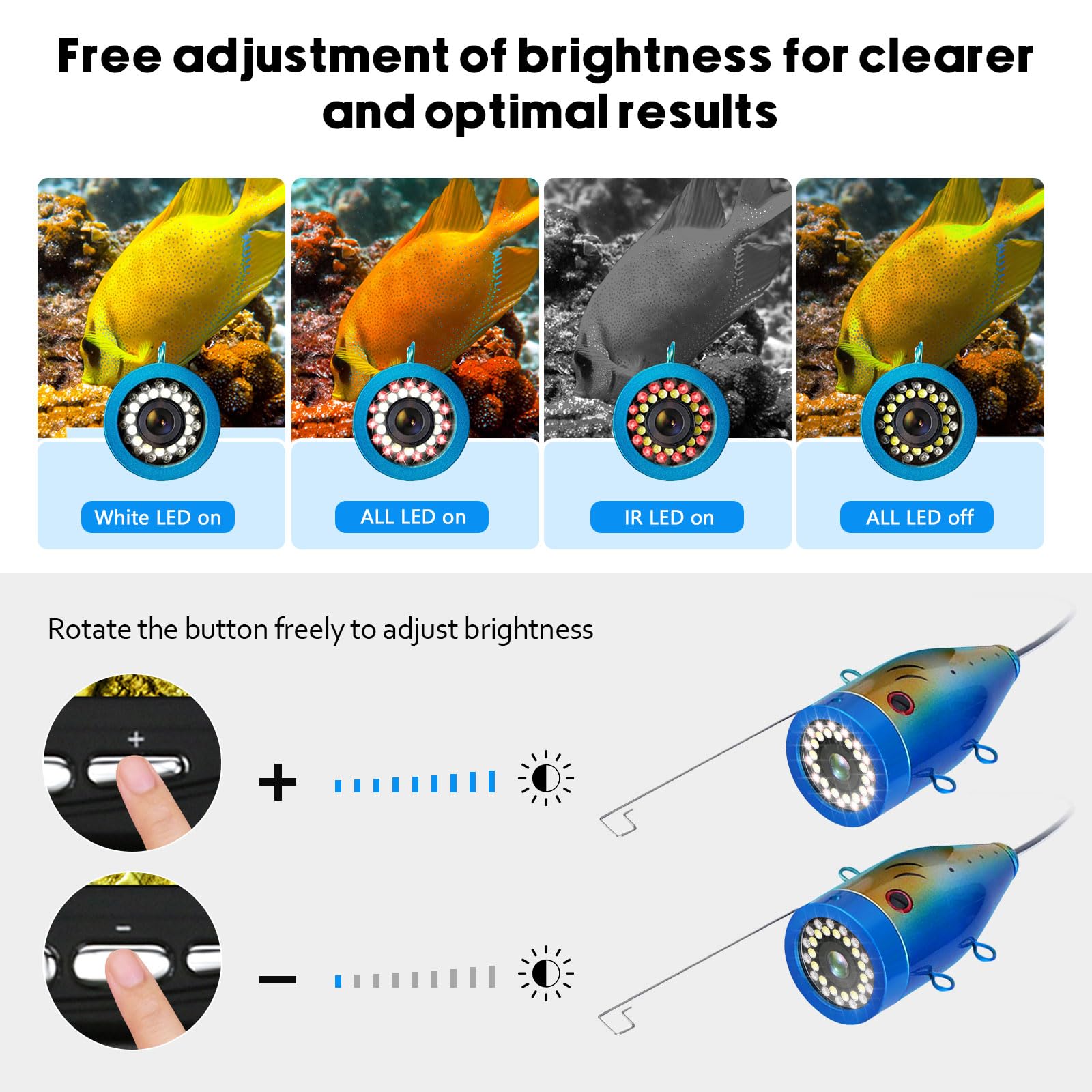1000TVL Underwater Fishing Camera with 98ft/30m Cable - HD Monitor for Ice, Lake, Kayak & Boat Fishing - Saltwater & Freshwater Use - Perfect for Deep Sea, Dock & Night Fishing Adventures