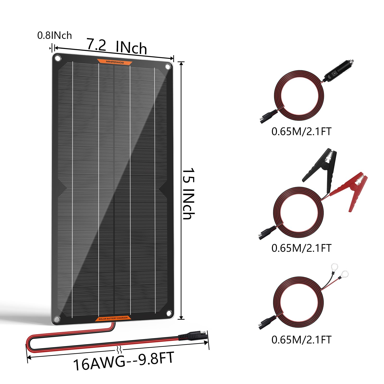 10W 12V Solar Battery Charger - Waterproof Portable Solar Panel Trickle Charger for Car, Boat, RV, Motorcycle - Alligator Clip Included - Perfect for Outdoor Camping & Emergency Power Backup