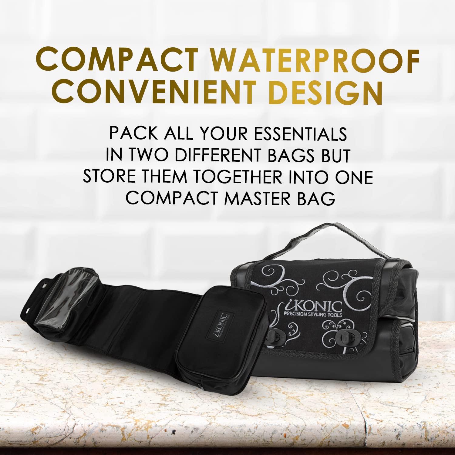 IKONIC The Weekender Hanging Toiletry Bag for Women - Waterproof Large Capacity Travel Cosmetic Organizer with 2 Cosmetic Bags & Mini Hair Straightener | Perfect for Weekend Getaways, Business Trips & Vacation Essentials