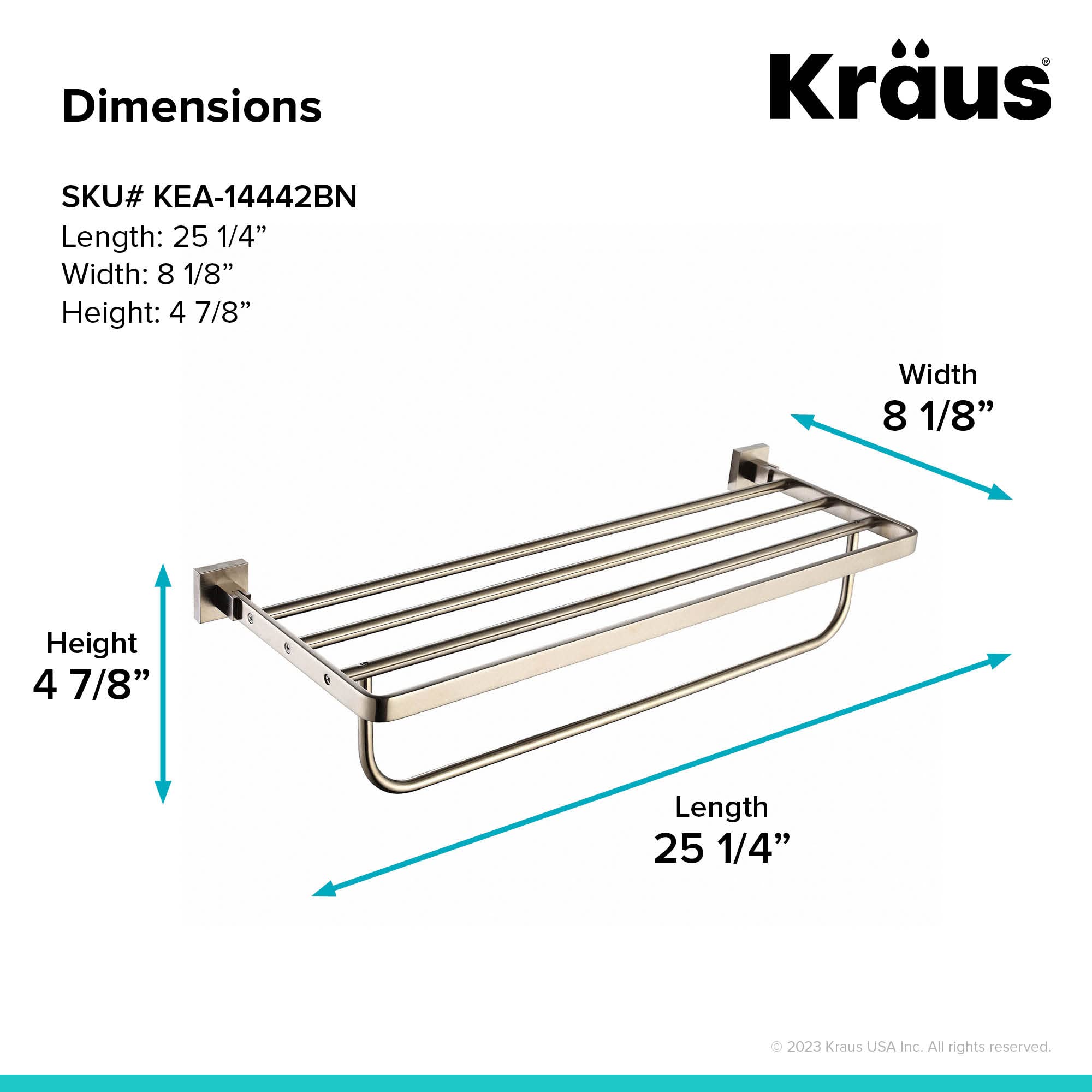 Kraus Aura Brushed Nickel Bathroom Towel Rack with Bar - Modern Bathroom Accessories for Spa-Like Luxury & Organization