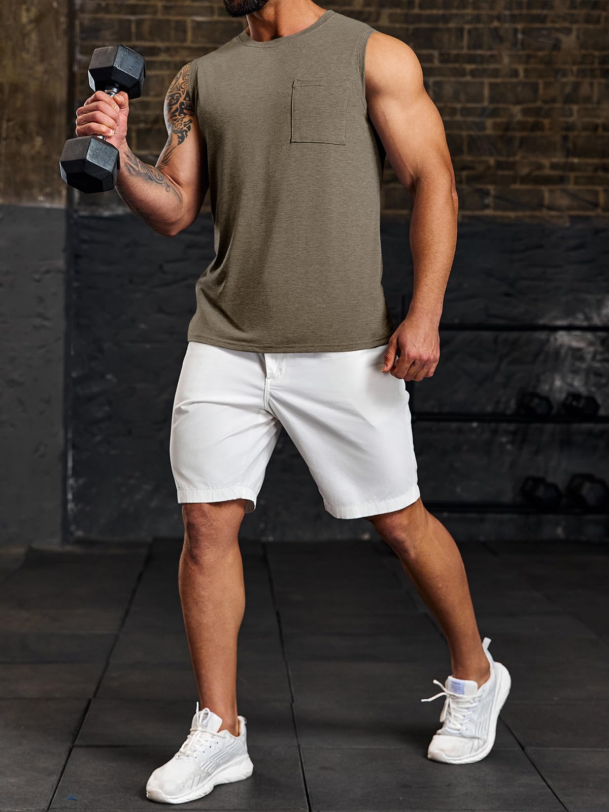 Wihion Men's Sleeveless Gym Tank Top with Pocket - Workout Bodybuilding Muscle Shirt for Training, Running & Fitness - Moisture Wicking & Breathable Activewear