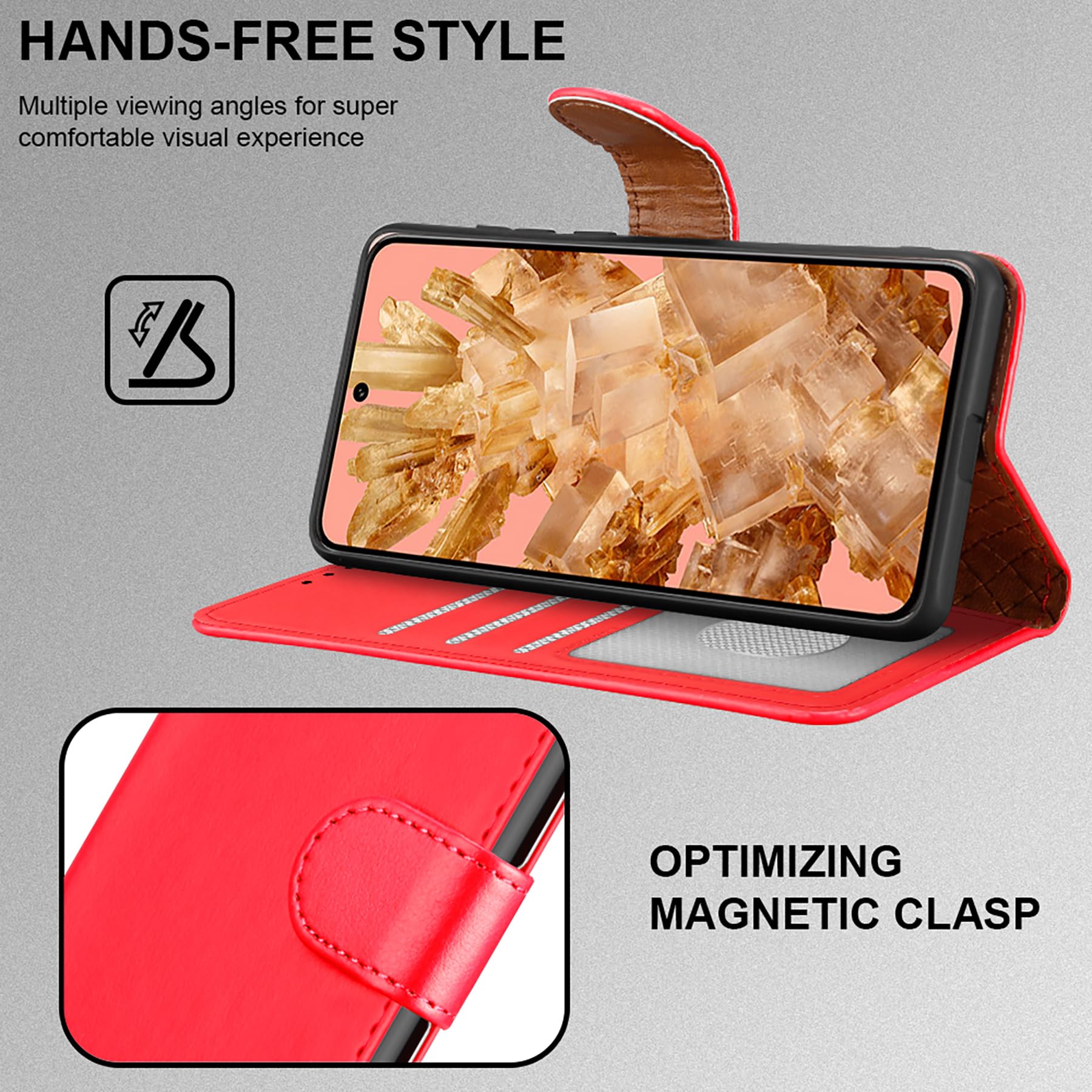 Premium Leather Wallet Case for Google Pixel 8 - Magnetic Flip Cover with Stand, RFID Blocking & Full Protection | Compatible with Pixel 8 Phone (Red) | Perfect for Business, Travel & Everyday Use