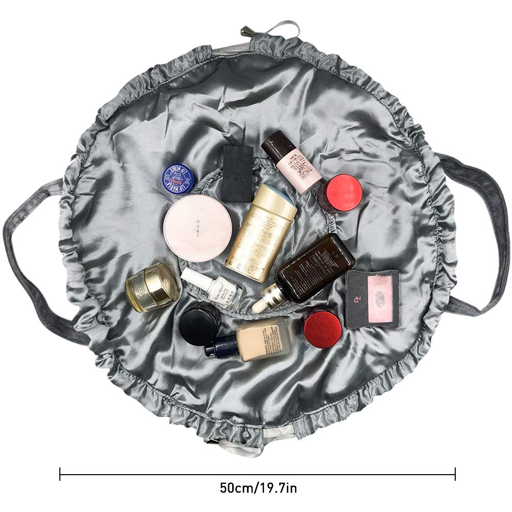 Stylish Gray Women's Drawstring Cosmetic Bag - Large Portable Makeup Organizer for Travel, Gym & Daily Use | Fashionable Makeup Pouch for Toiletries & Beauty Essentials