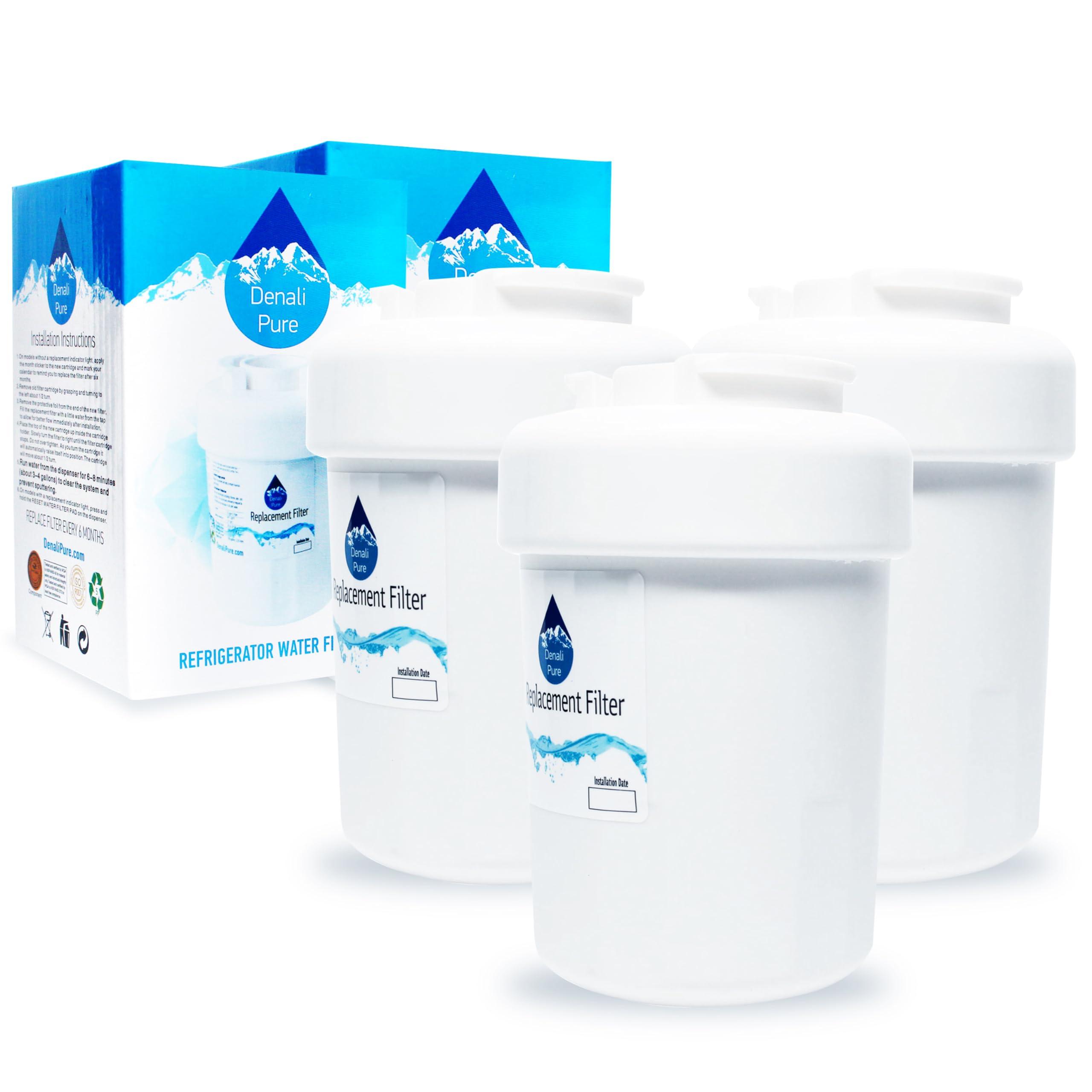 3-Pack GE MWF/MWFP Refrigerator Water Filter Replacement - Compatible with General Electric GSS25LSTDSS, GWF, GSE25HSDSS - Clean & Fresh Drinking Water for Home, Office, RV