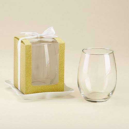 Kate Aspen Personalized 15 oz. Stemless Wine Glass Set - 72pcs Light Blue Custom Text Drinking Glasses for Baby Shower Party Favors, DIY Wedding & Bridal Shower Decor - Perfect for Celebrations & Gifts