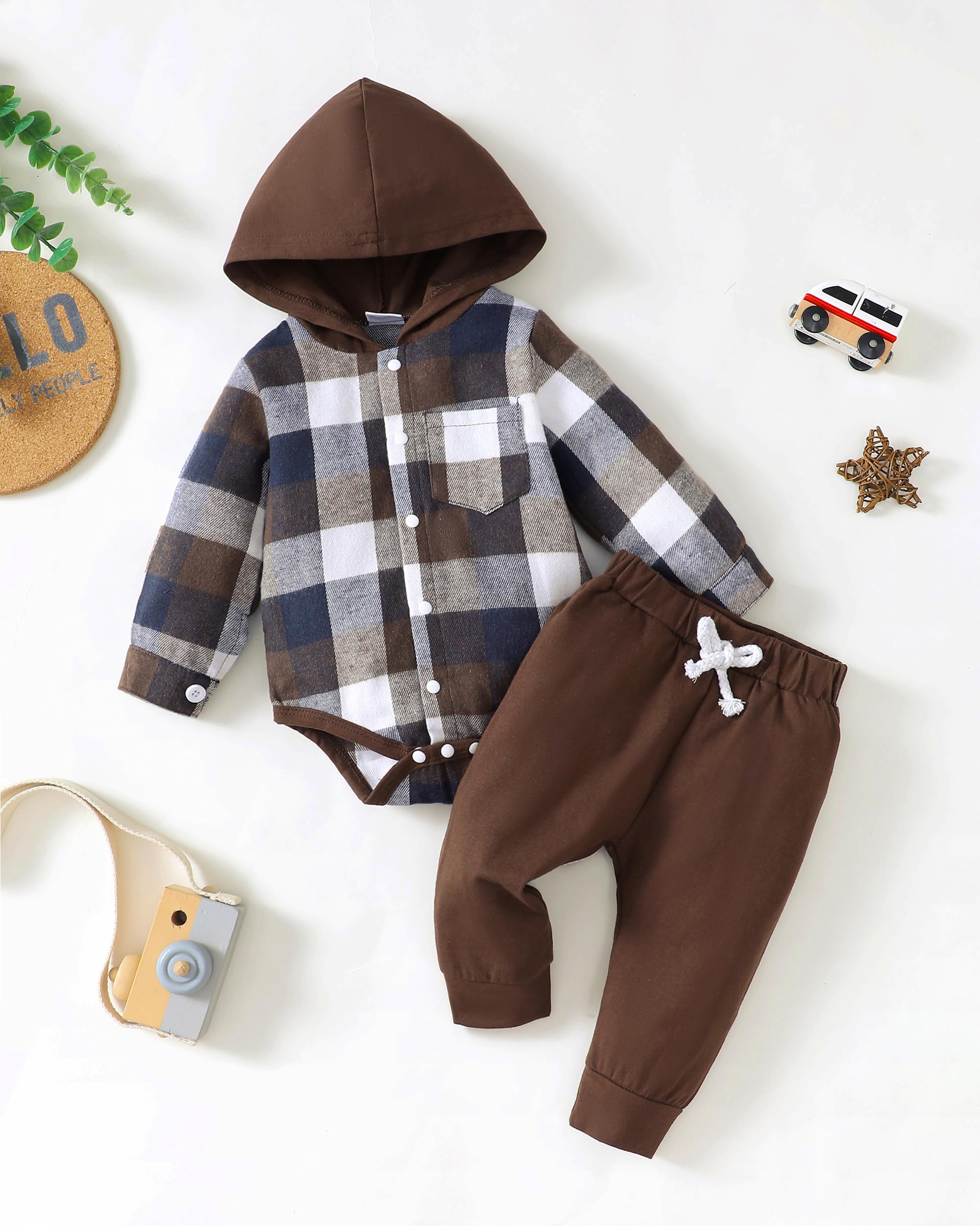 Newborn Baby Boy Clothes Winter Outfits - Soft Flannel Plaid Hoodie Romper for 0-3 Months | Cozy Preemie Infant Wear for Fall & Winter | Perfect for Family Photos, Playdates & Holiday Gifts