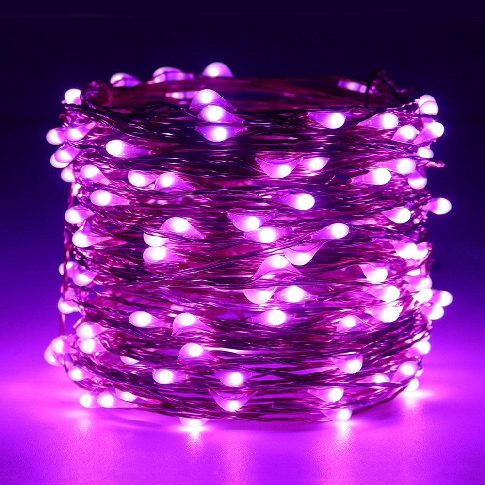 Dimmable LED String Lights 99ft 300 LED Waterproof Purple Fairy Lights with Remote Control - Indoor Outdoor Decorative Copper Wire Lights for Bedroom, Patio, Garden, Yard, Party & Wedding Decorations
