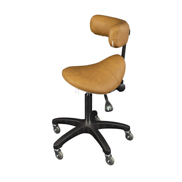 SFA Tan Davenport Saddle Stool With Front Rest - Comfortable Leather Saddle Seat for Salon, Spa, Massage & Tattoo Studios - Ergonomic Stool for Hairdressers, Barbers & Beauty Professionals