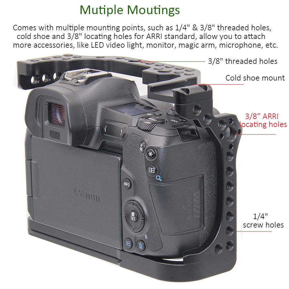 Canon EOS R Camera Cage Rig - Cold Shoe & Thread Holes for Video Shooting