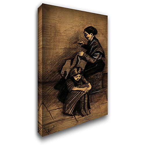 Vincent Van Gogh 'Woman Sewing, with A Girl' 16x24 Gallery Wrapped Canvas Art - Perfect for Living Room, Bedroom & Office Wall Decor